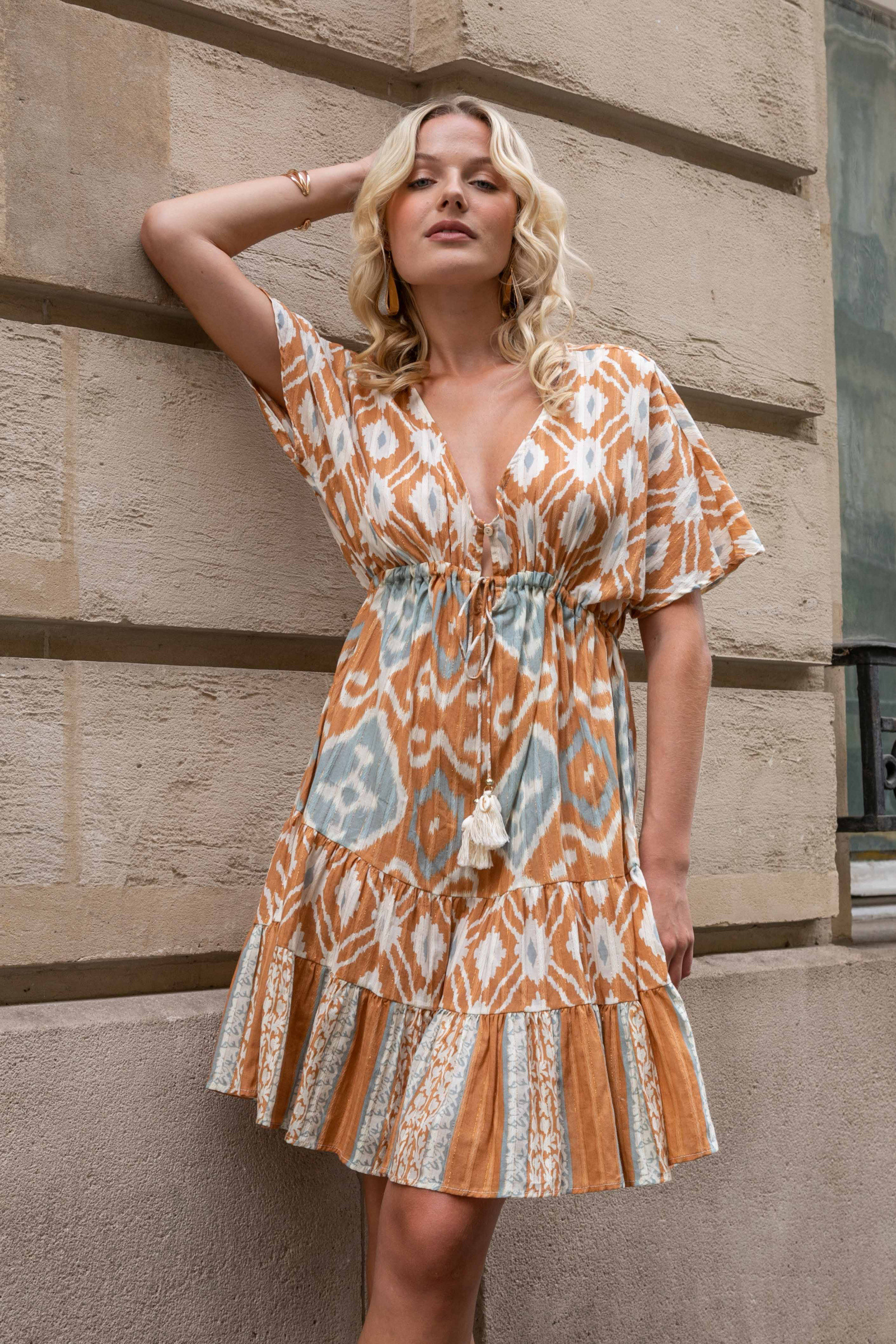 Grossiste Last Queen - Robe mi-longue à imprimé avec Lurex , coupe évasée