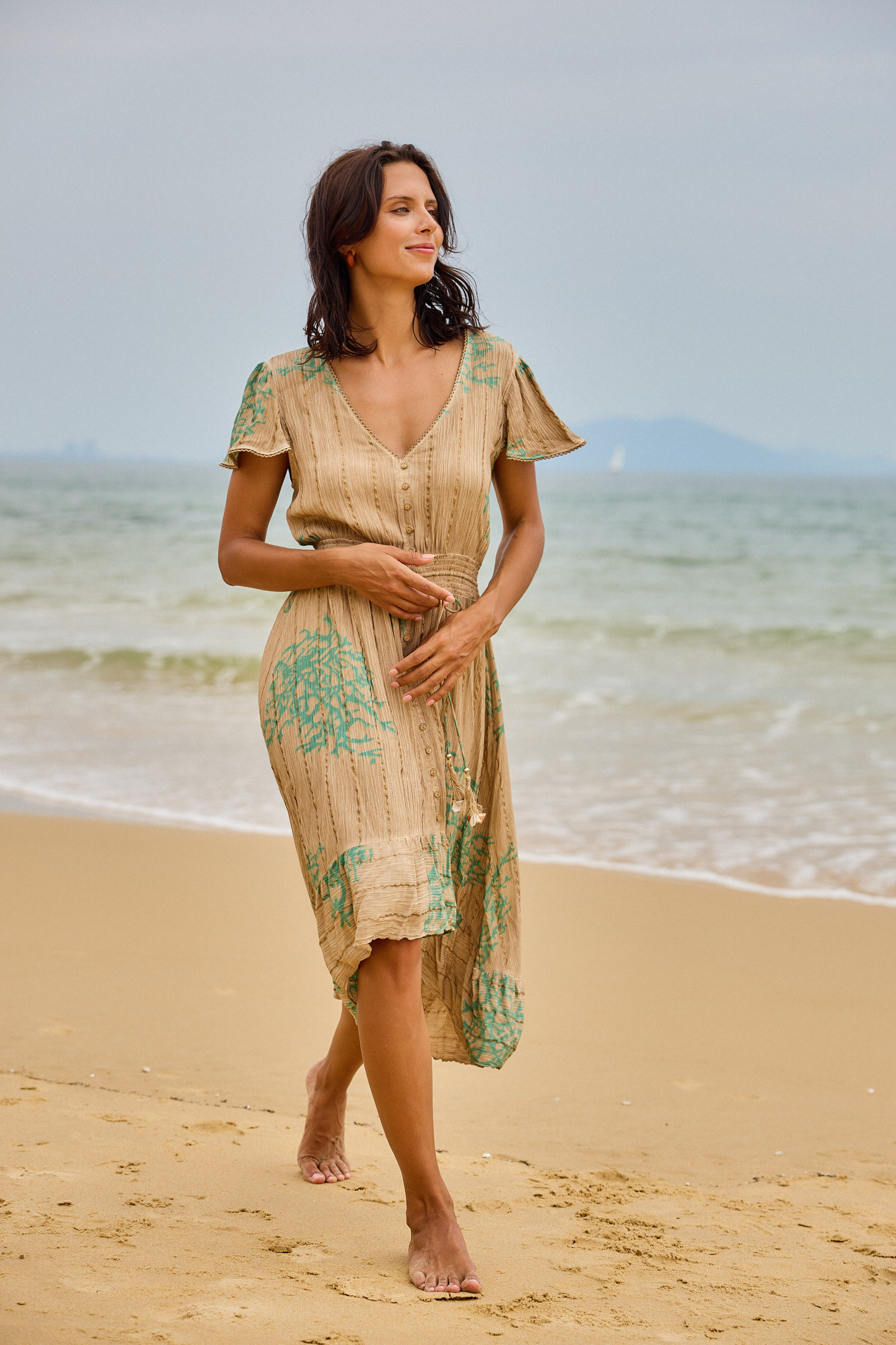Grossiste Last Queen - Robe longue symétrique  à imprimé corail  avec Lurex,