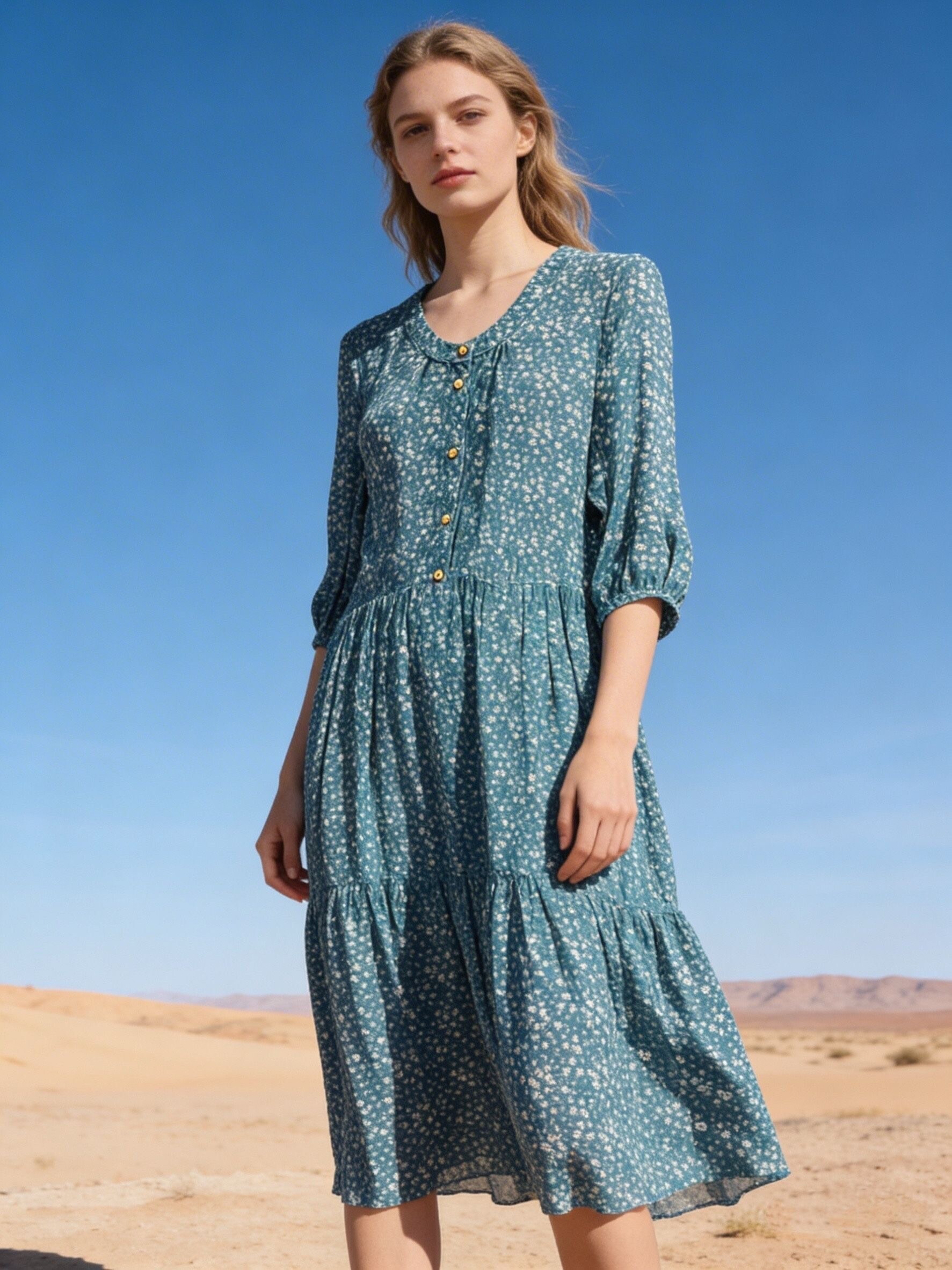 Wholesaler Last Queen - Flowy long dress with an A-line cut and gathers, boat neckline,