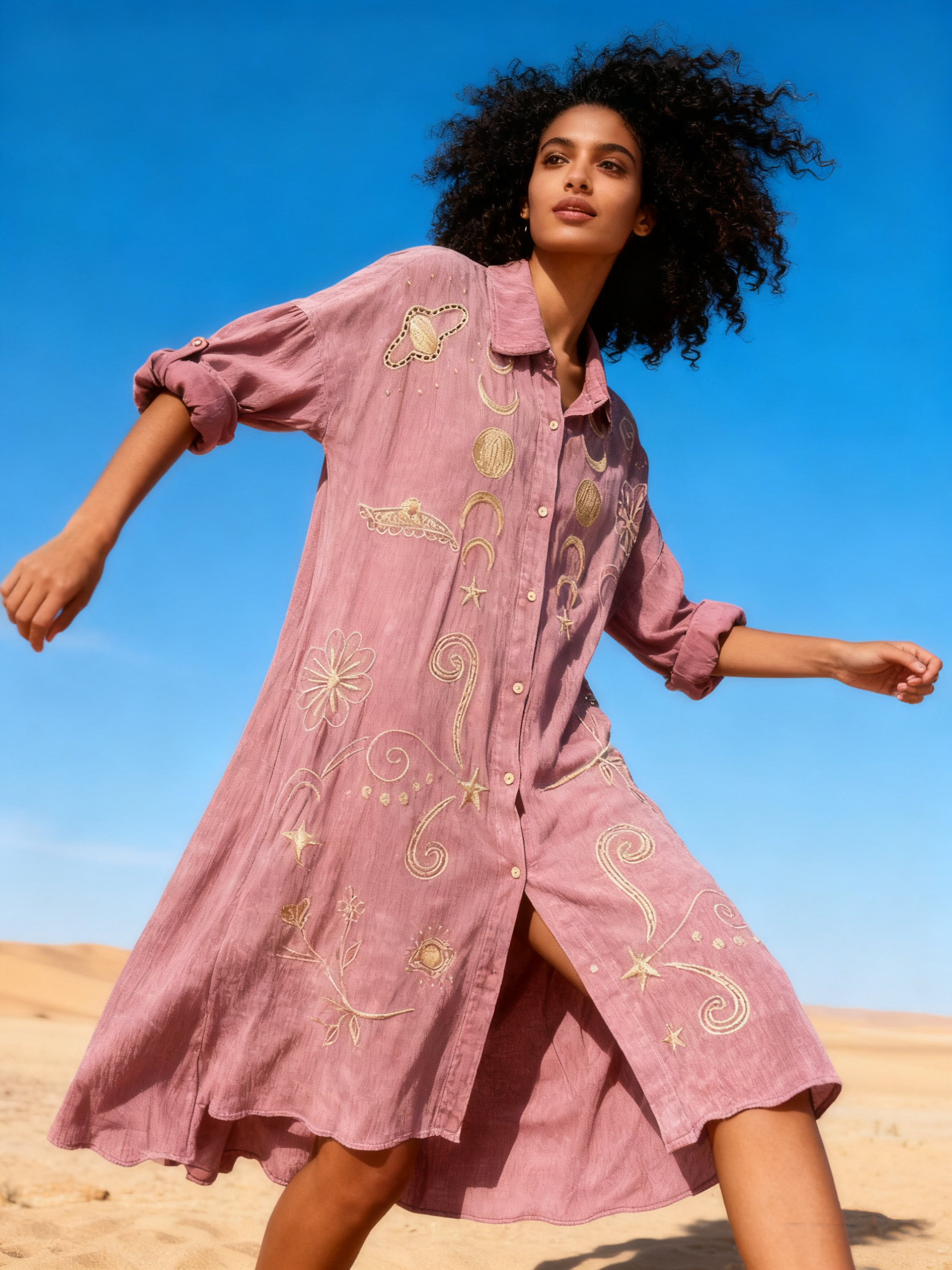 Wholesaler Last Queen - Shirt dress with embroidery, V-neck, flared cut