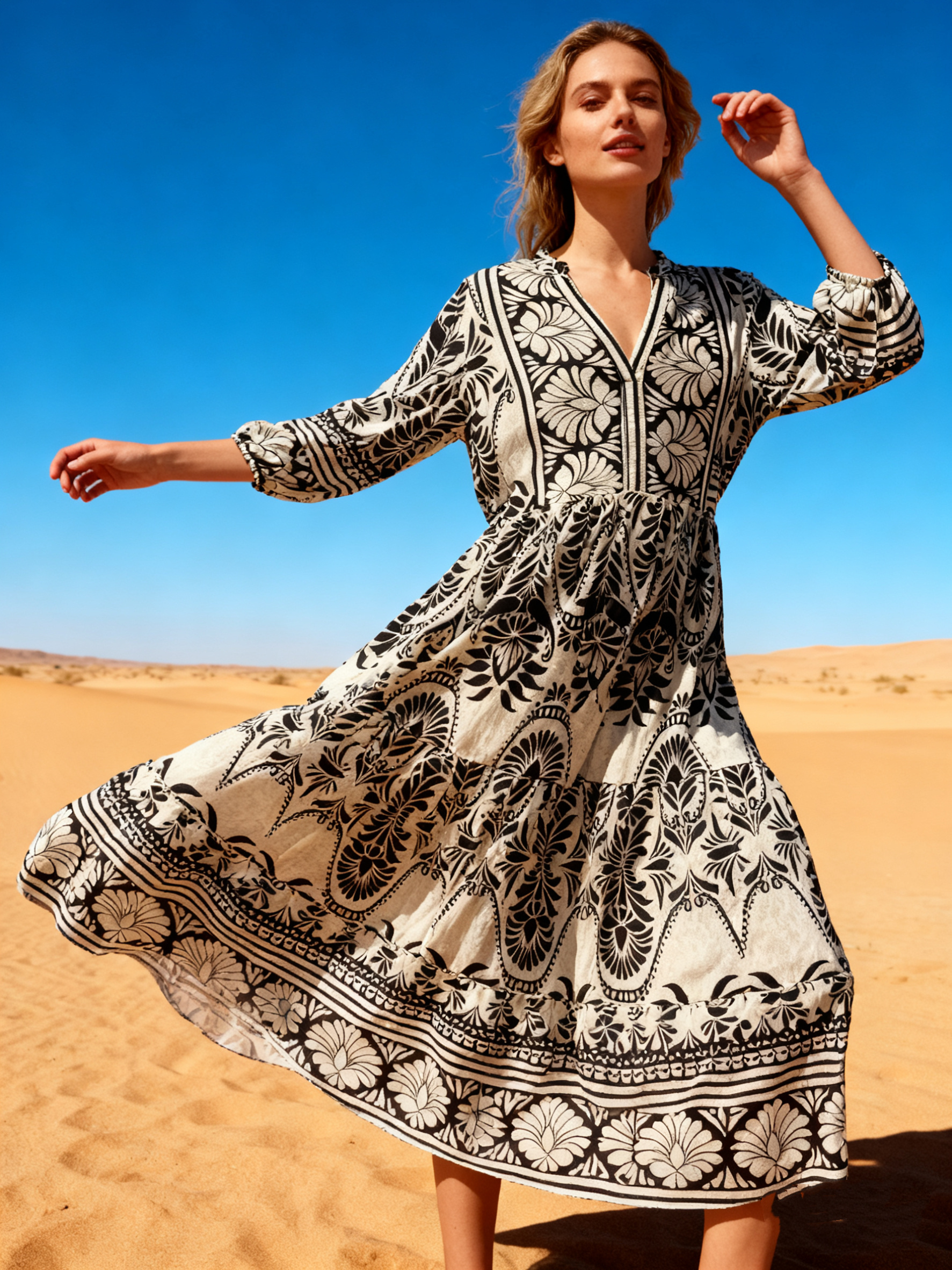 Wholesaler Last Queen - Tunic dress, V-neck, flared cut with hidden pockets