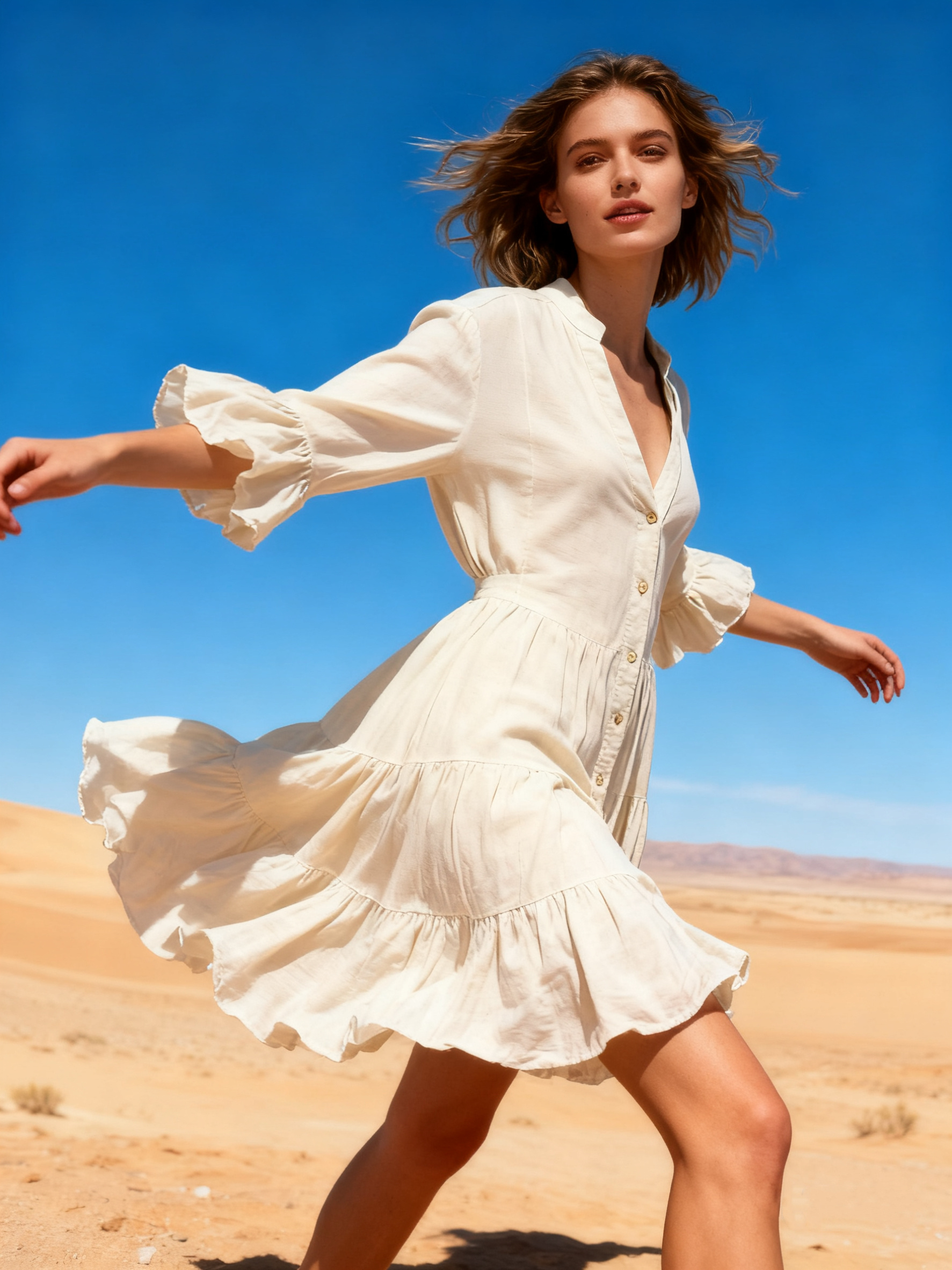 Wholesaler Last Queen - Solid style tunic dress, V-neck with gathers, flared cut