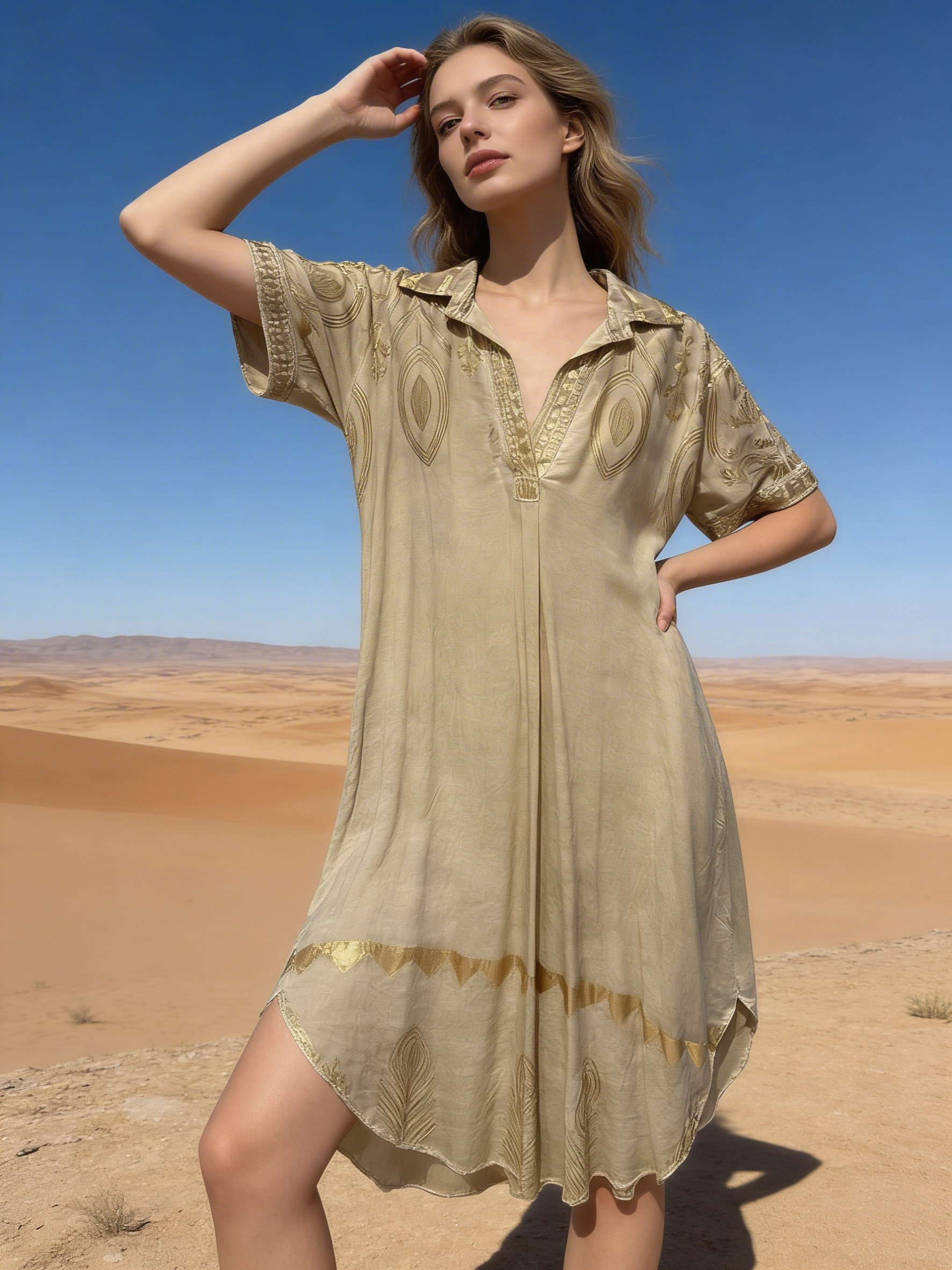 Mayorista Last Queen - Vestido camisero con estampado étnico, corte acampanado con bolsillos invisibles