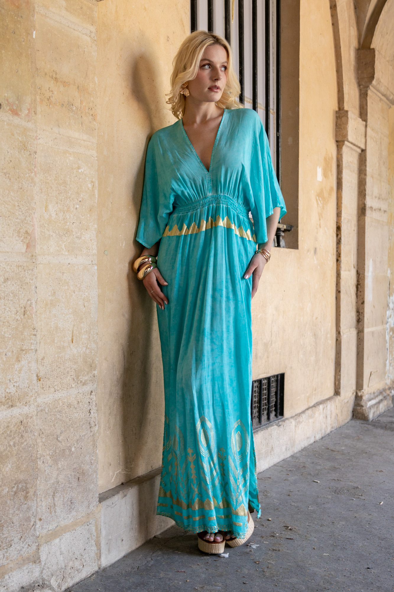 Grossiste Last Queen - Maxi robe à imprimée  effet dorure en Bohême, Manches chauves souris