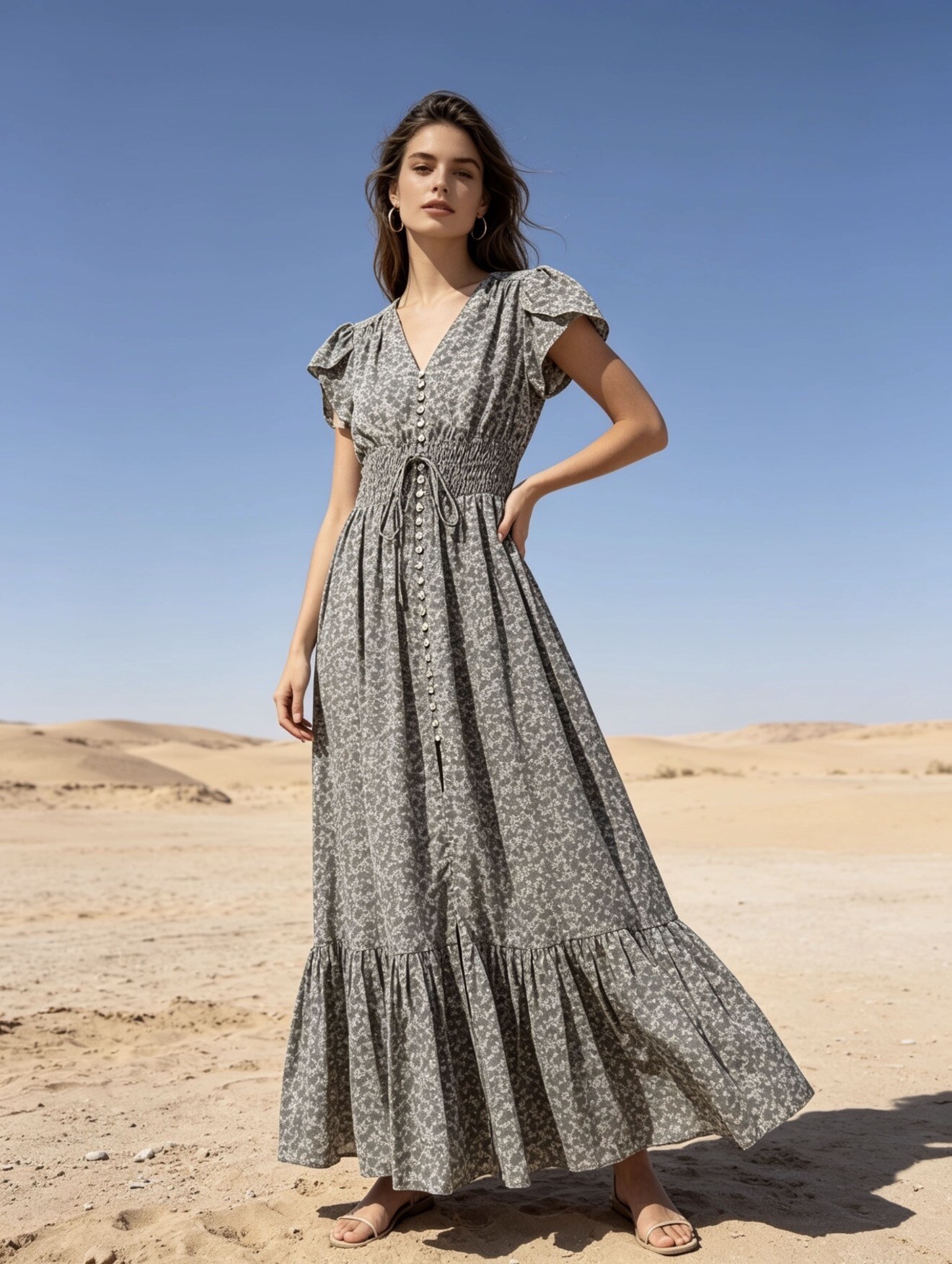 Wholesaler Last Queen - Long dress with Liberty print, V-neckline