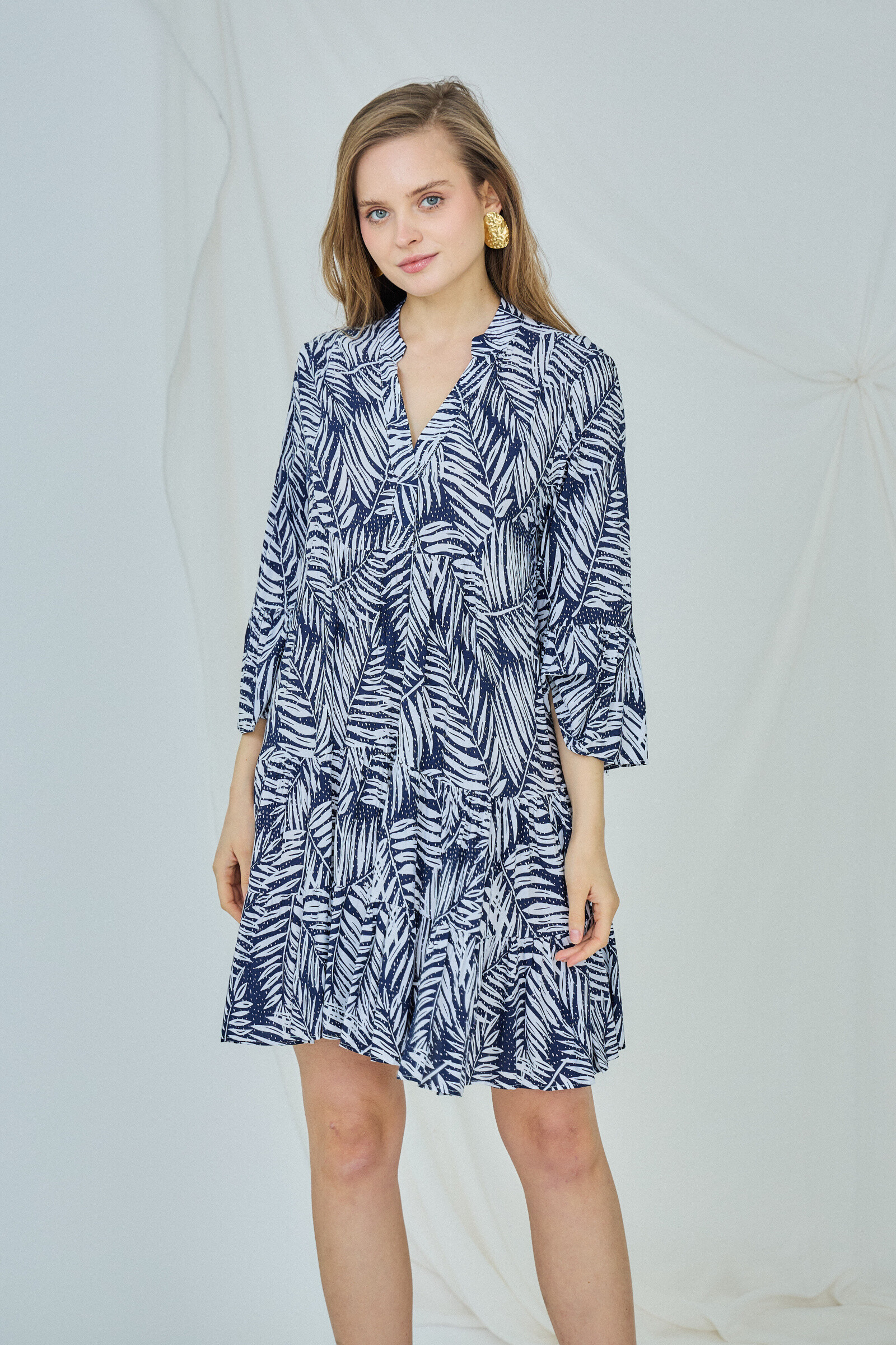 Wholesaler LAST QUEEN OUTLET - Long printed shirt style dress, loose cut with gathers