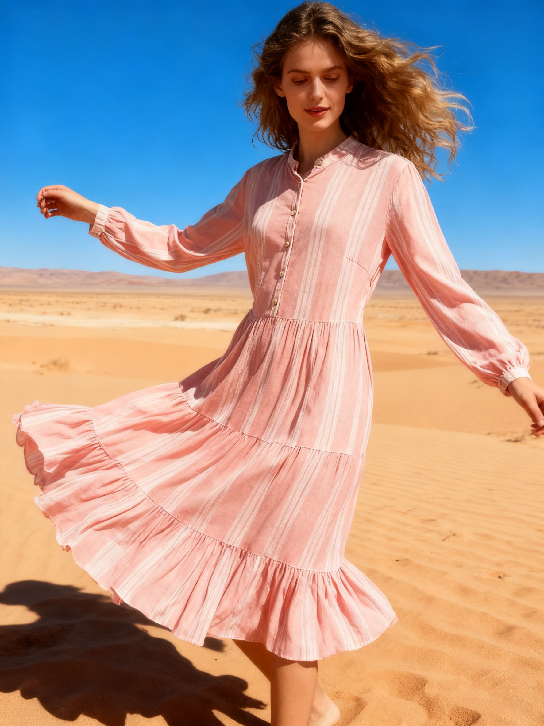 Wholesaler Last Queen - Flowy shirt-style dress with geometric print, buttoned front, washed fabric