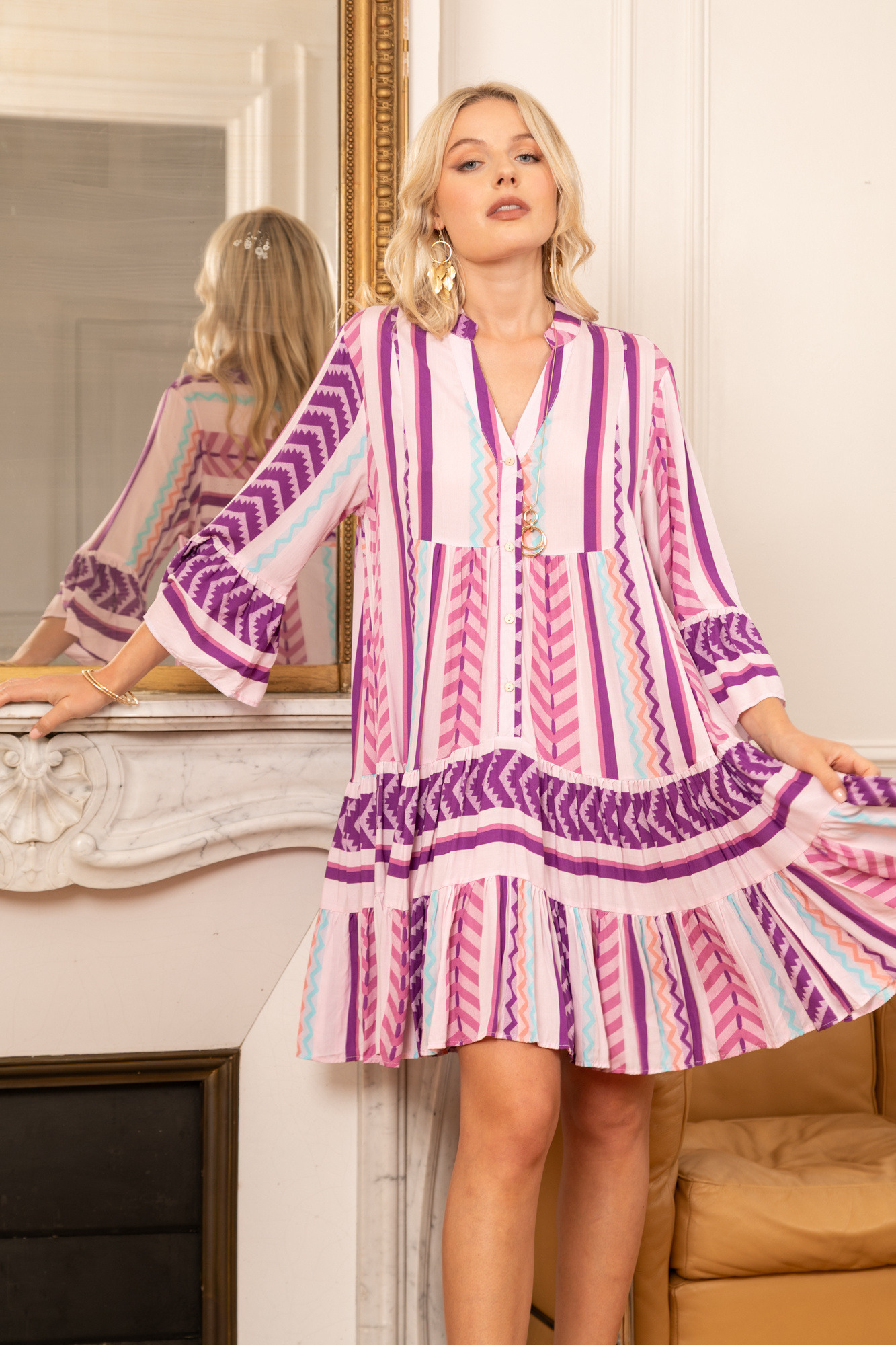 Grossiste Last Queen - Robe mi-longue à imprimé geométrique , coupe ample