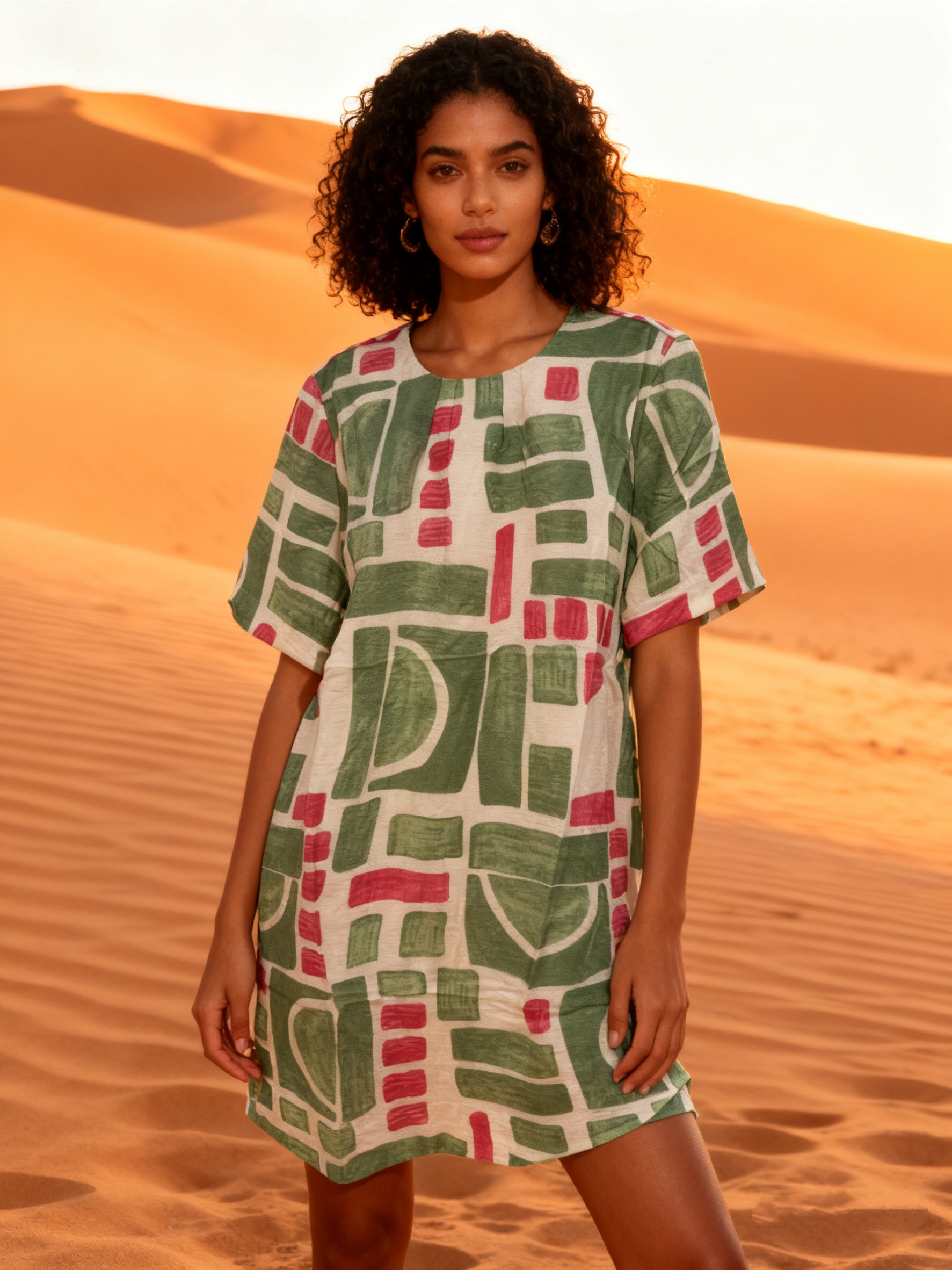 Wholesaler Last Queen - Dress with abstract geometric print and round neckline