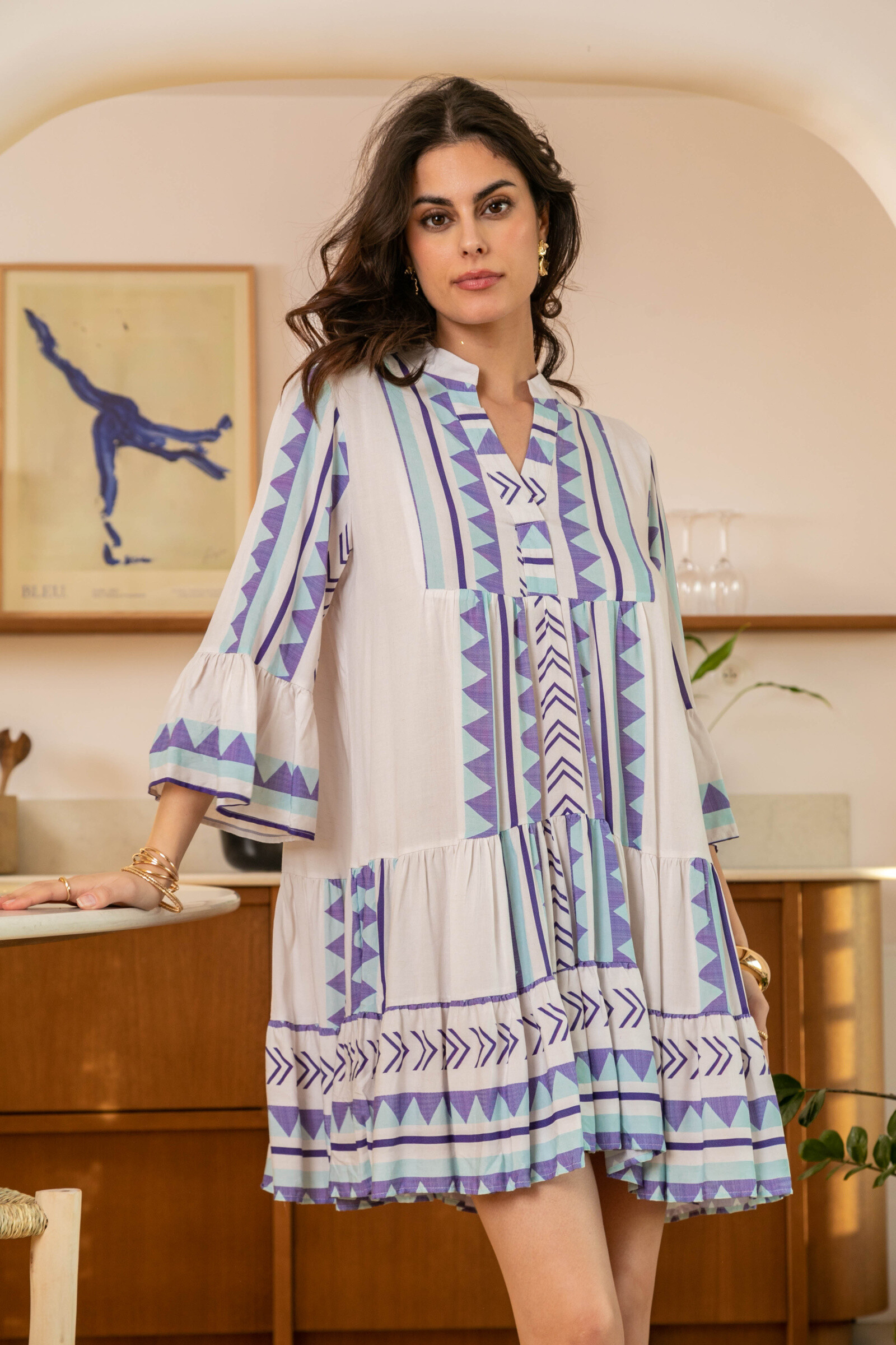 Grossiste Last Queen - Robe mi-longue à Geometric print, coupe ample et évasée