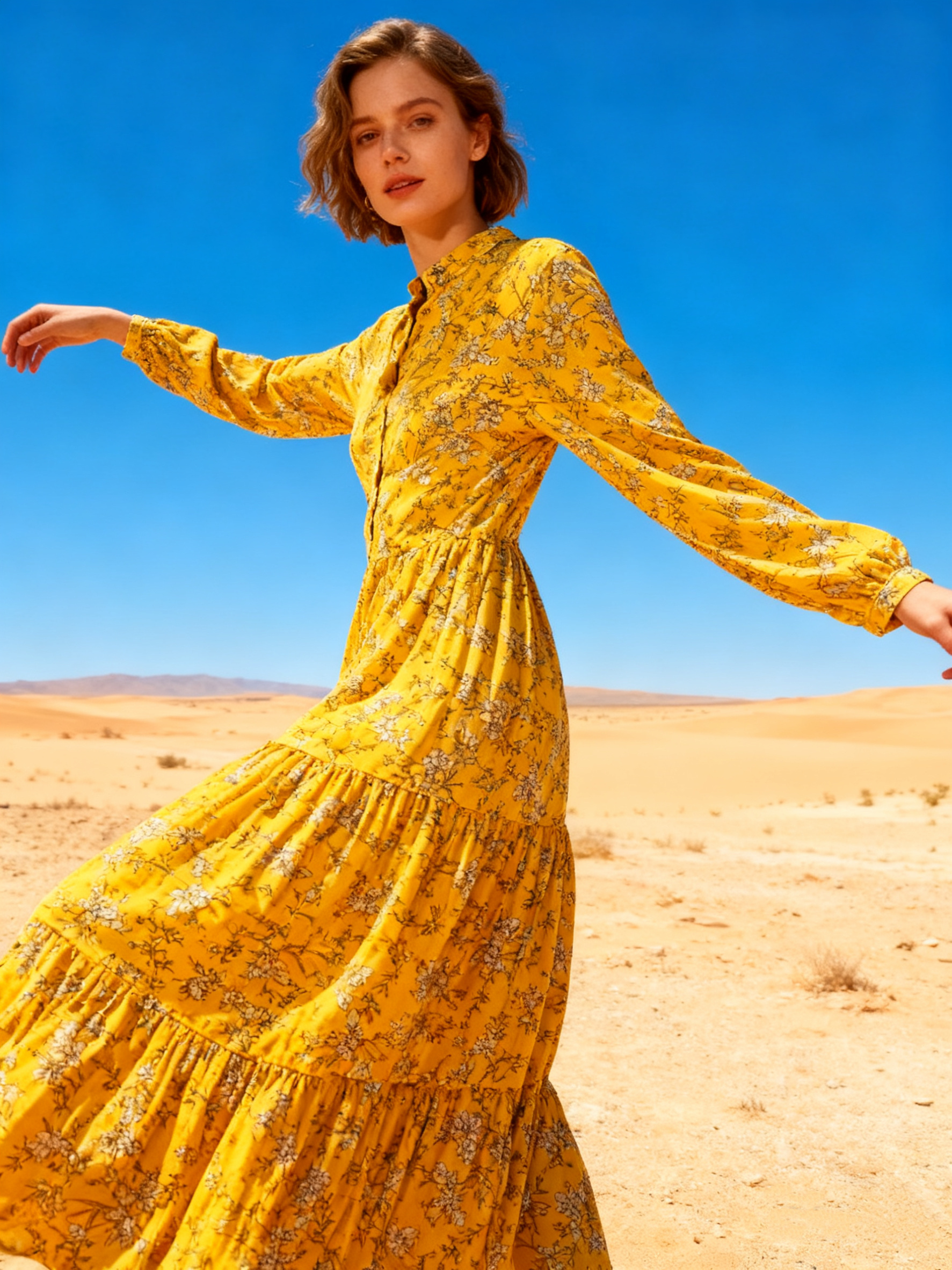 Wholesaler Last Queen - Flowy shirt-style dress with floral print, buttoned front, smooth fabric 43% silk