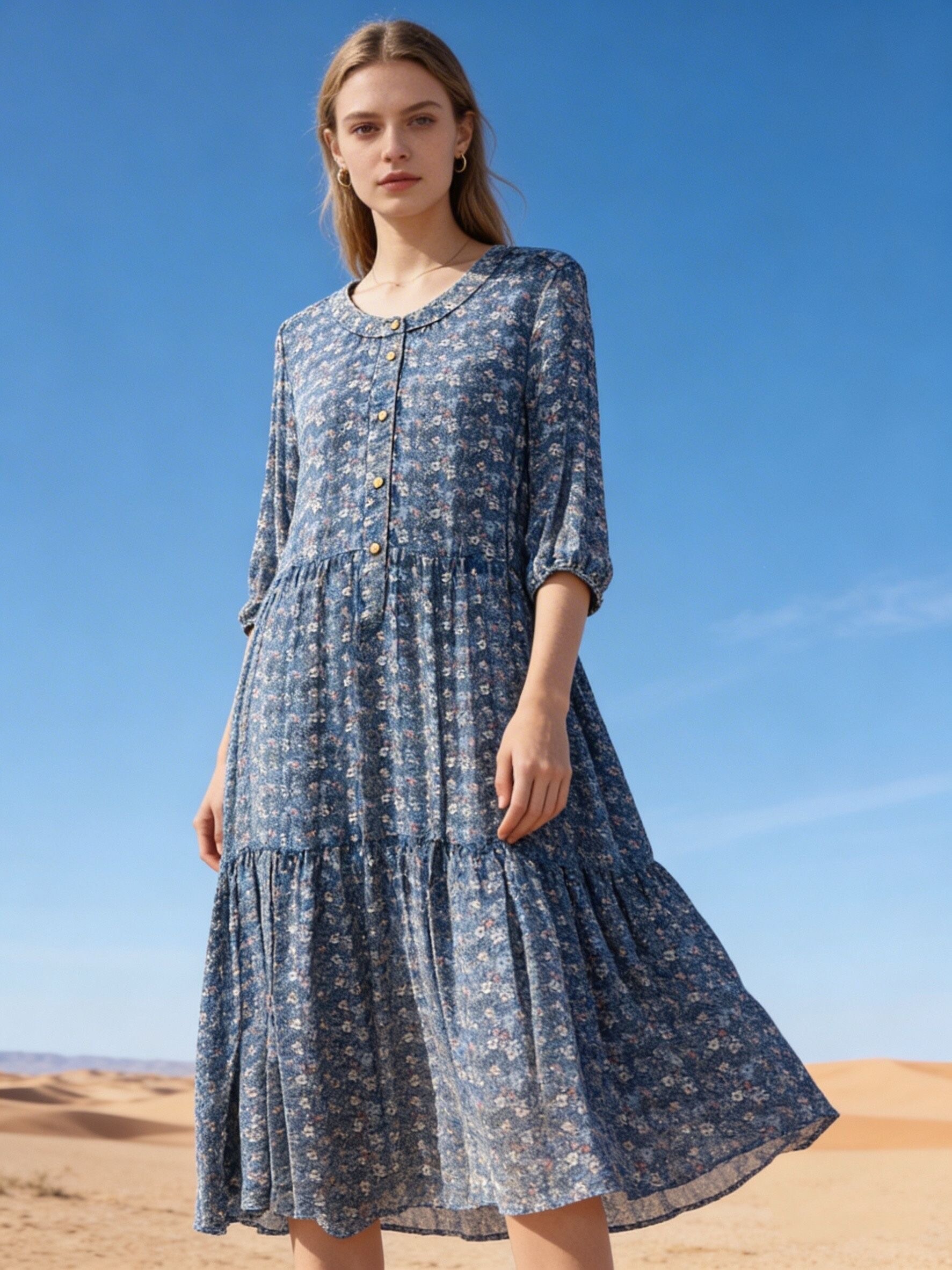 Wholesaler Last Queen - Flowy long dress with an A-line cut, gathered details, and a boat neckline,
