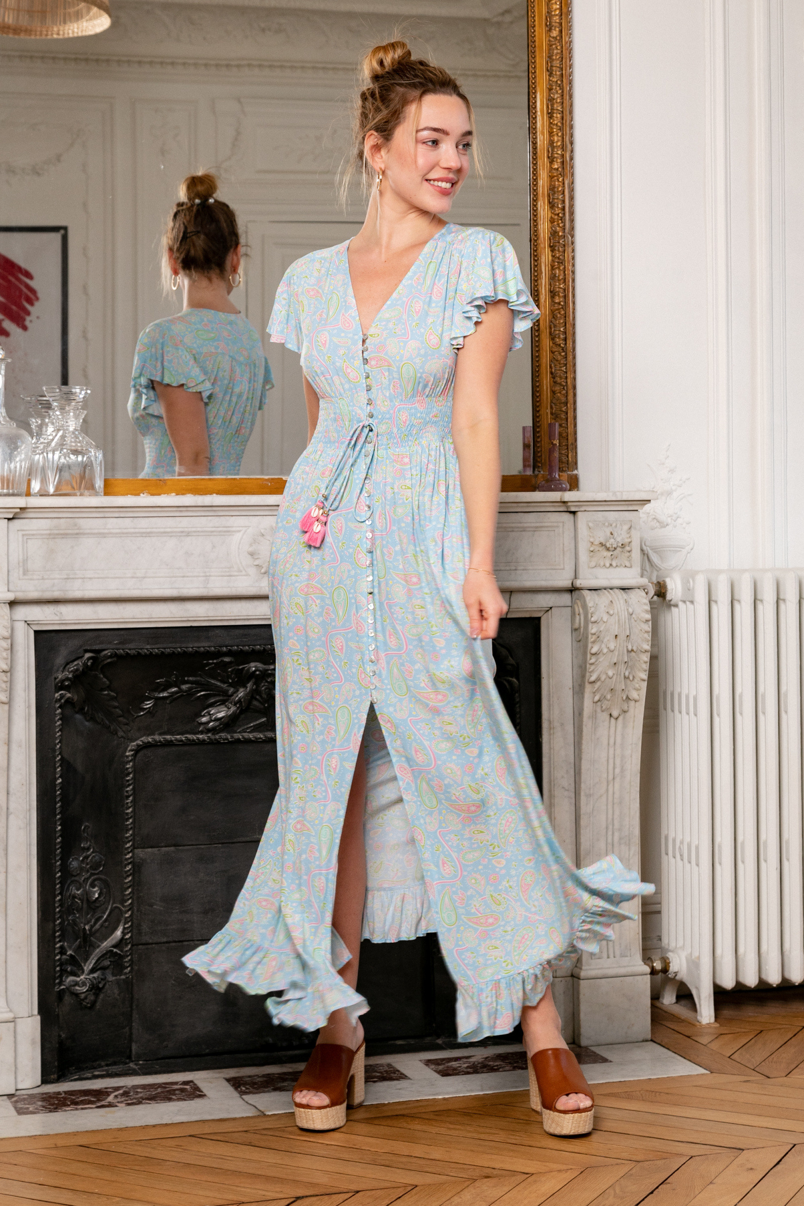 Grossiste Last Queen - Robe longue à imprimé Paisley,Taille élastique et fentes devant