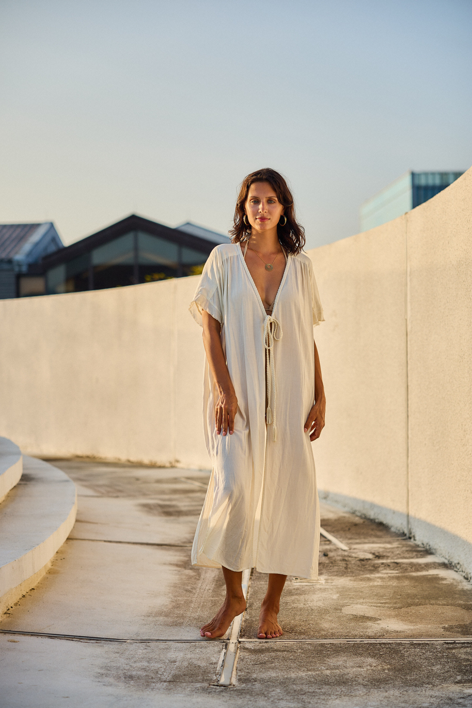 Grossiste Last Queen - Robe kimono style délavé ,  coupe évasée avec liens à nouer