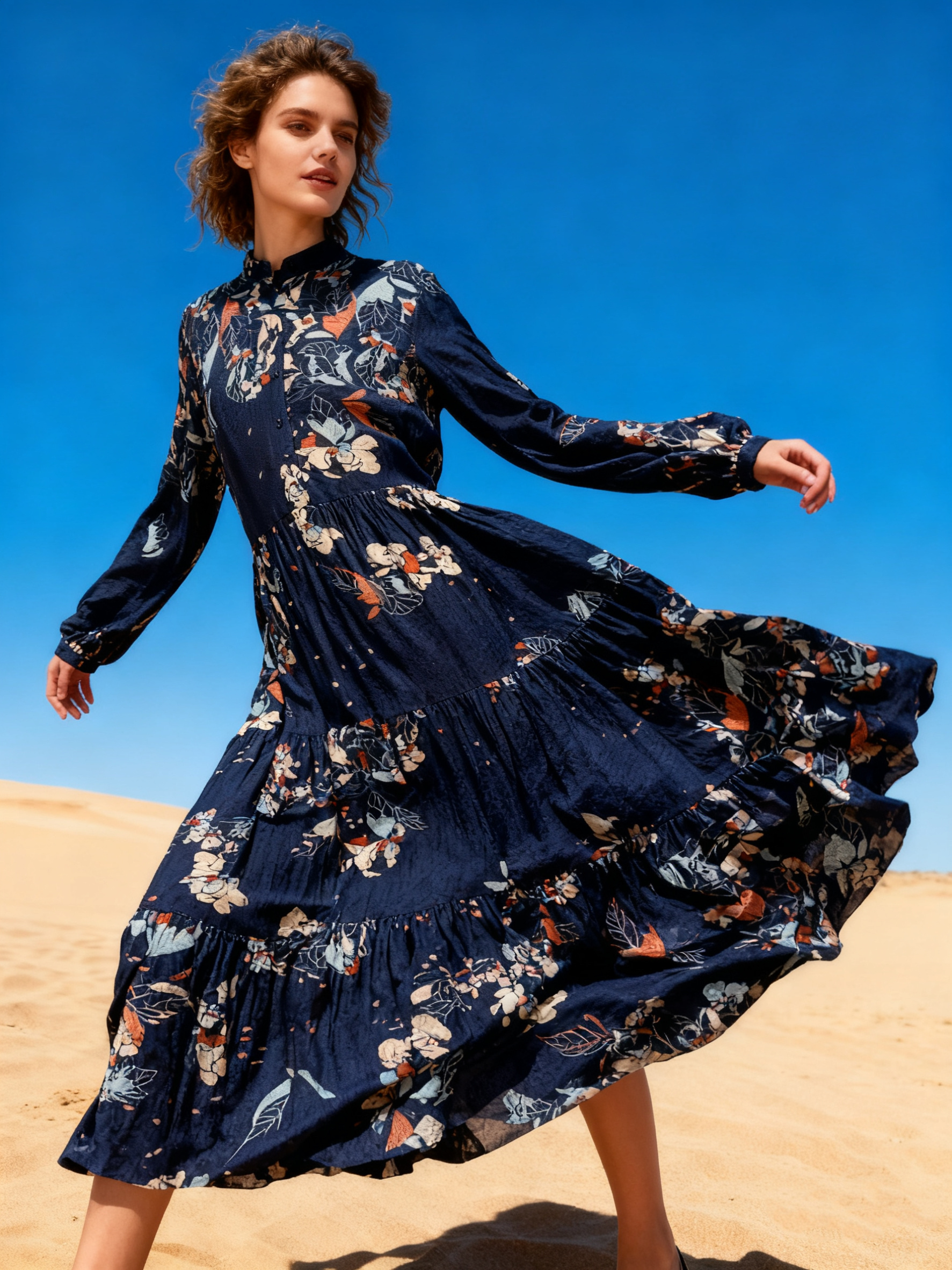 Wholesaler Last Queen - Flowy shirt-style dress with floral print, buttoned front, smooth fabric 43% silk