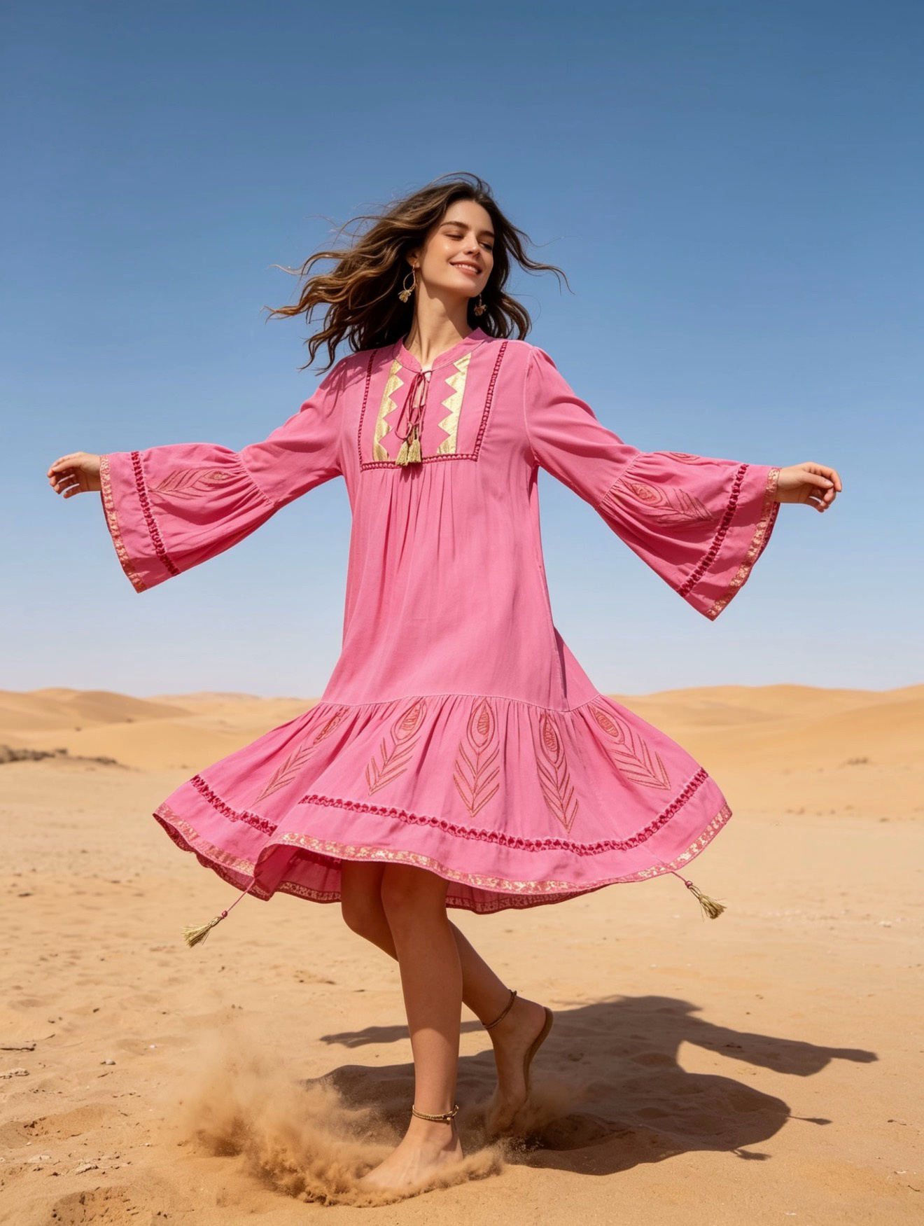 Wholesaler Last Queen - Mid-length dress with gilded print effect, Flared cut with a washed-out style