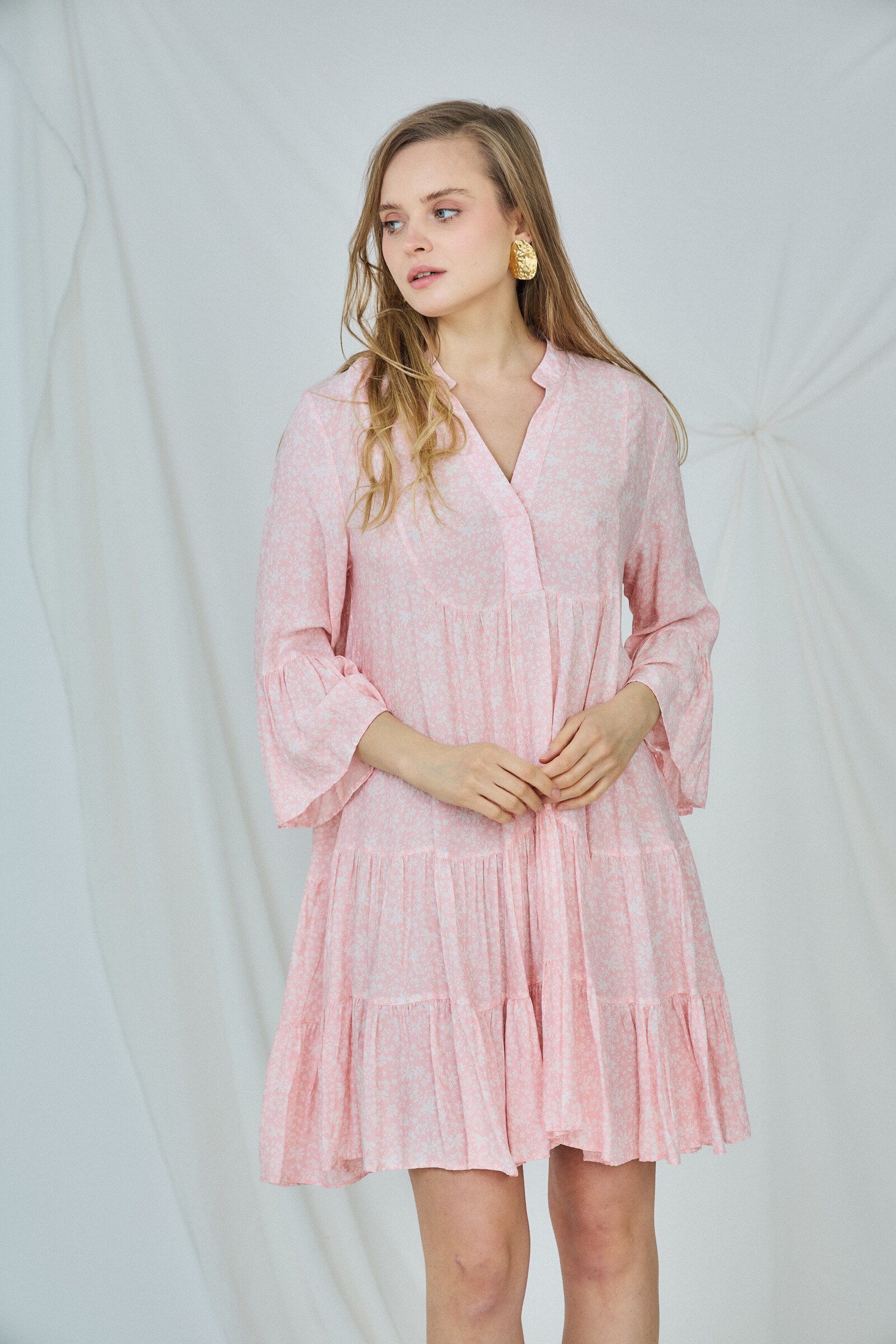 Wholesaler LAST QUEEN OUTLET - Long printed shirt style dress, loose cut with gathers