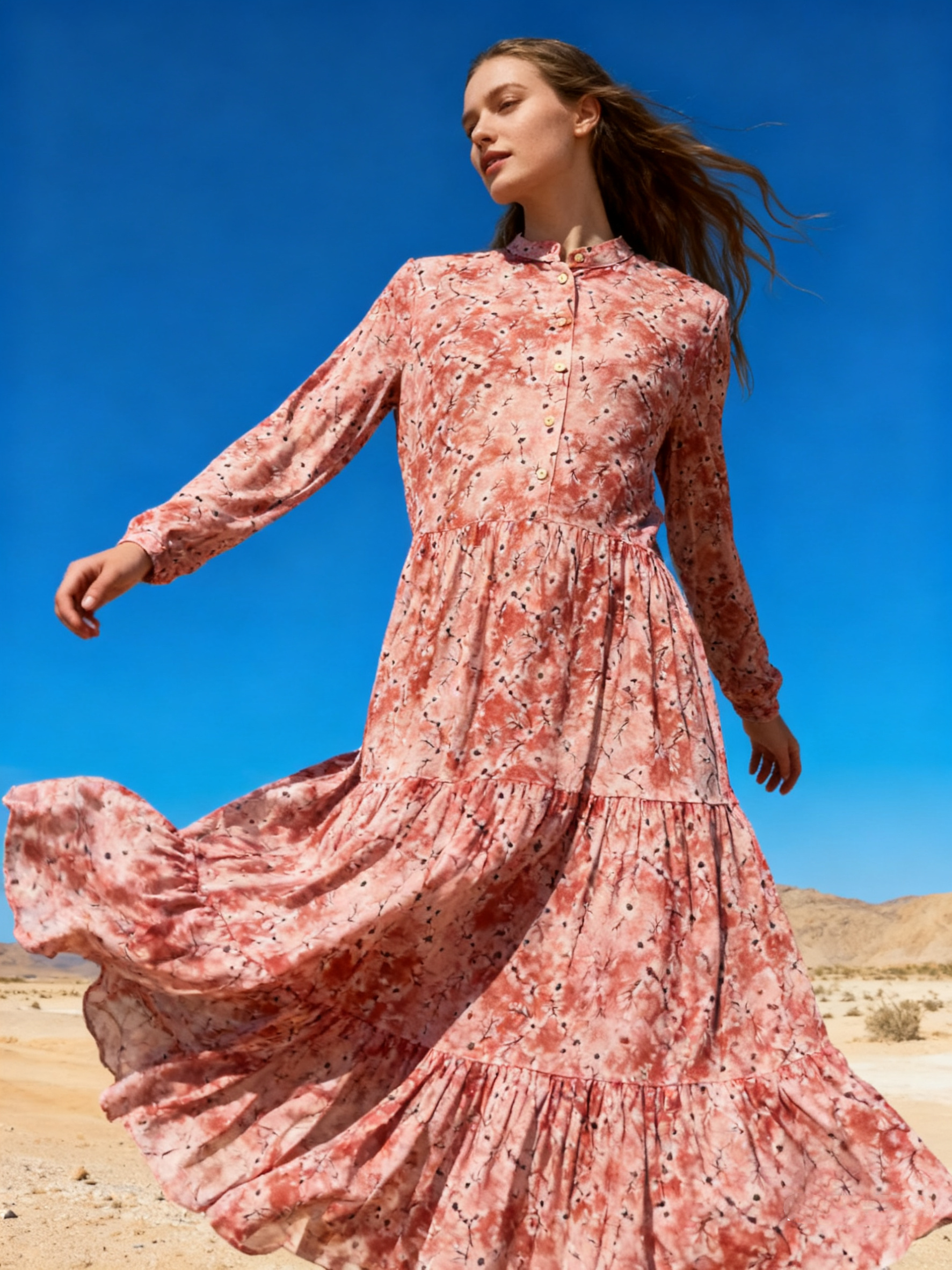 Wholesaler Last Queen - Flowy shirt-style dress with Liberty print, buttoned front, washed fabric