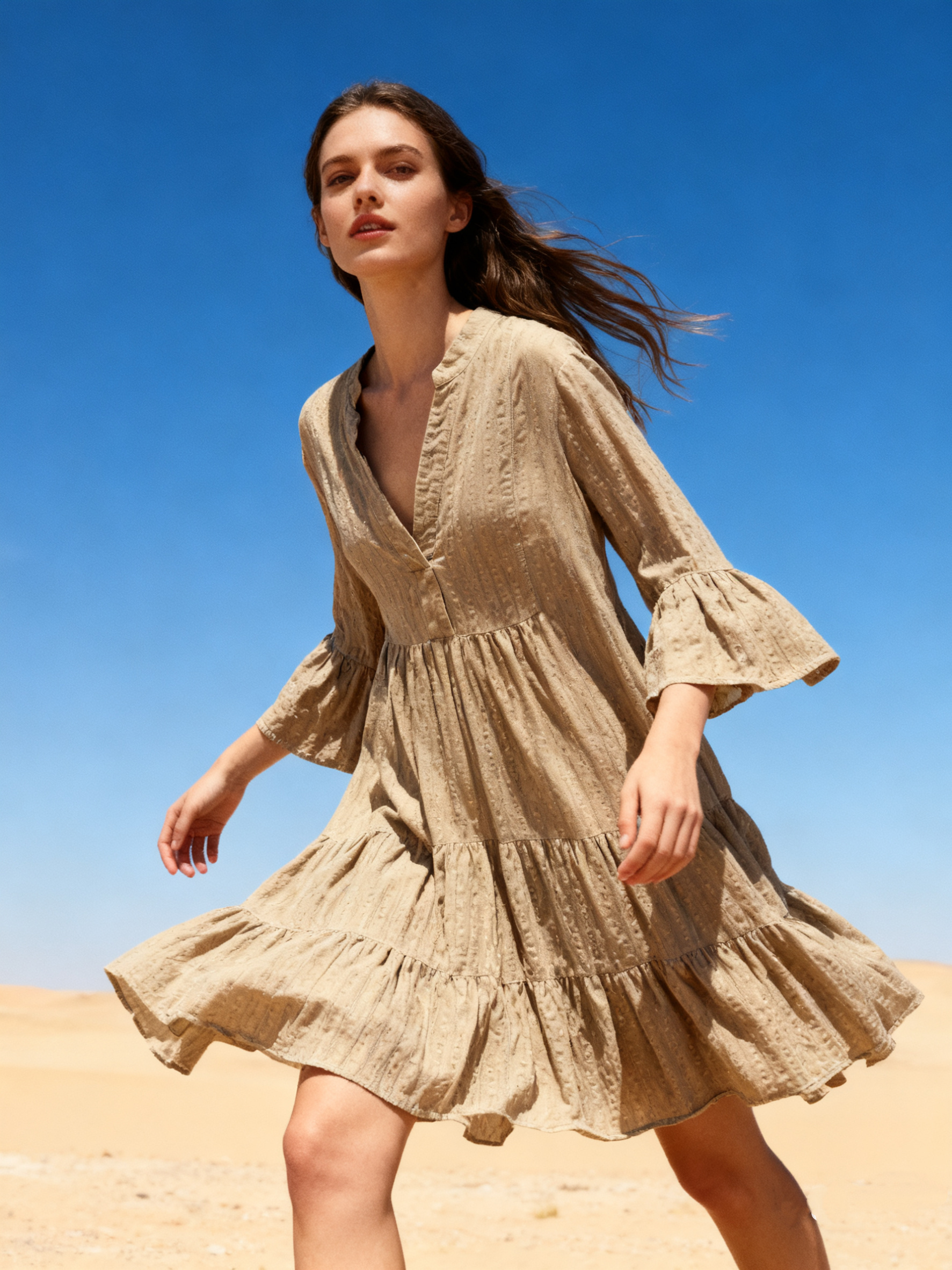 Wholesaler Last Queen - Mid-length tunic dress, flared cut with gathers, textured fabric