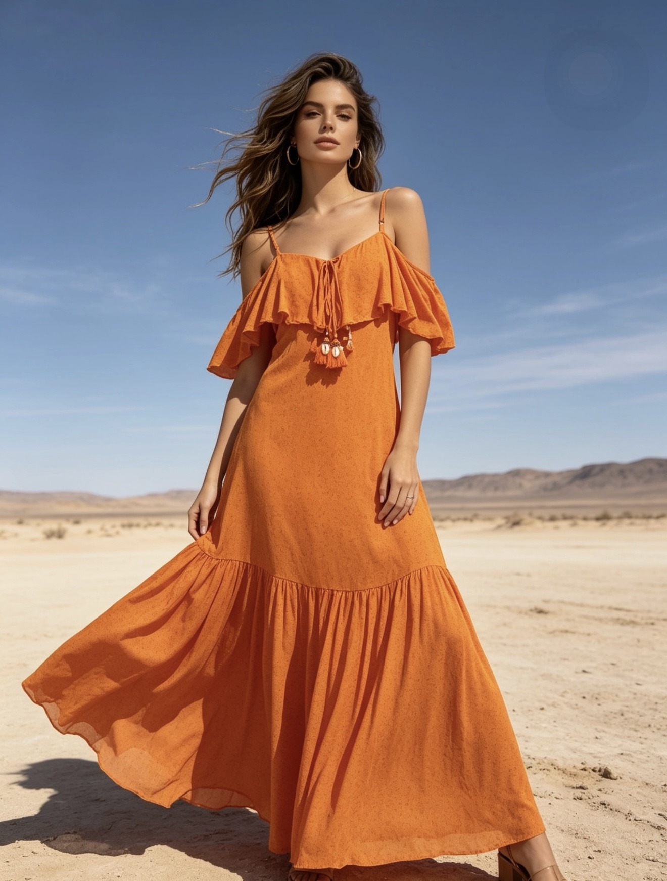 Wholesaler Last Queen - Flowy long dress with straps and off-the-shoulder design, flared cut