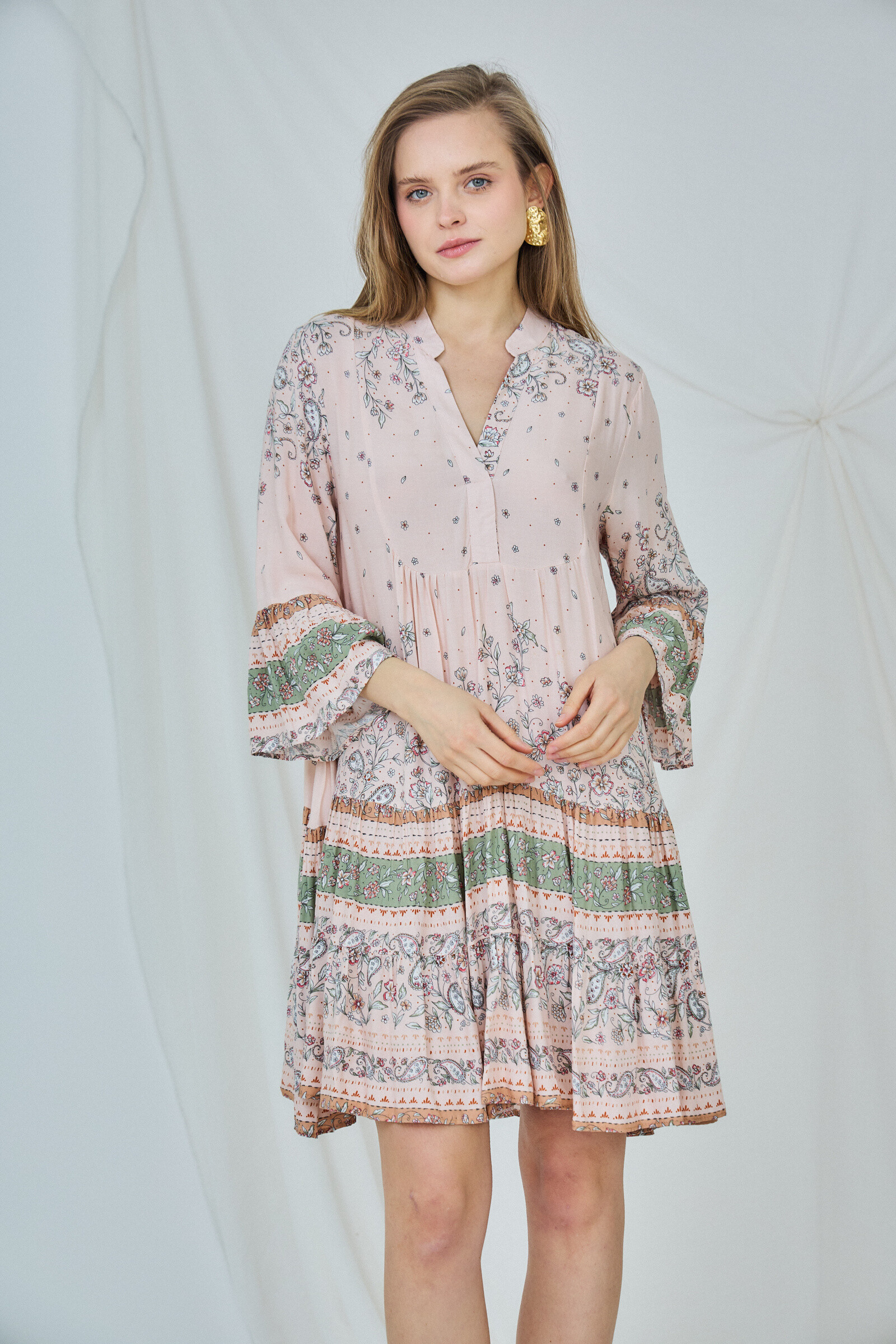 Wholesaler LAST QUEEN OUTLET - Long printed shirt style dress, loose cut with gathers