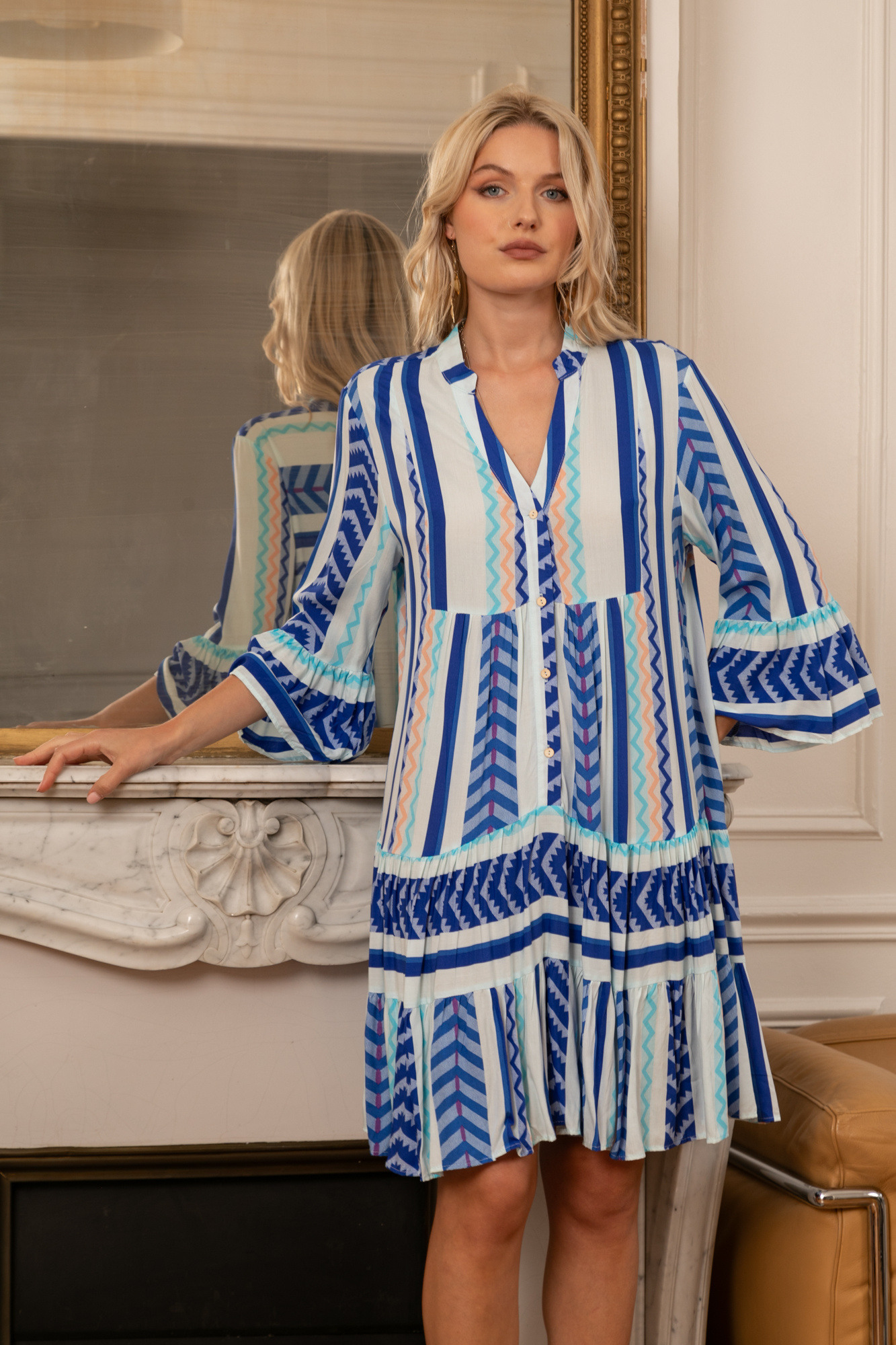 Grossiste Last Queen - Robe mi-longue à imprimé geométrique , coupe ample
