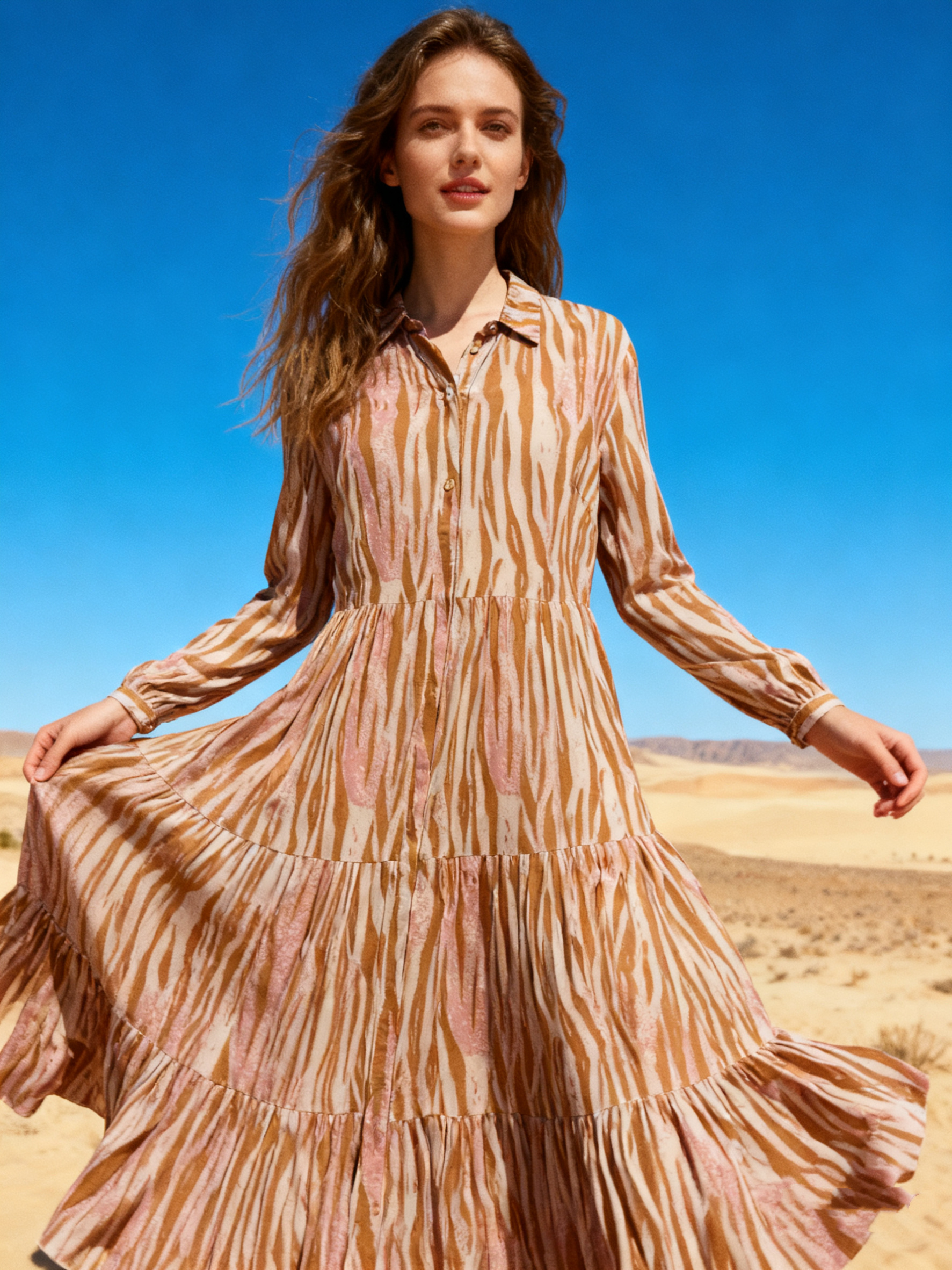 Wholesaler Last Queen - Flowy shirt-style dress with zebra print, buttoned front