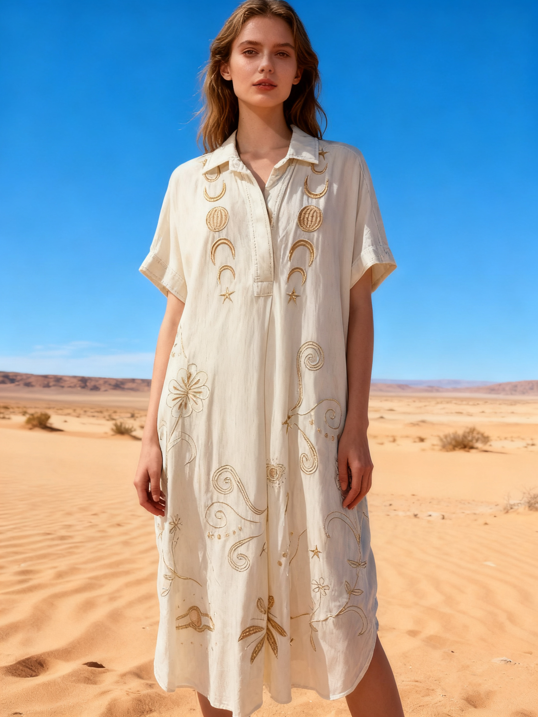 Wholesaler Last Queen - Shirt dress with floral embroidery, hidden pockets, flared cut
