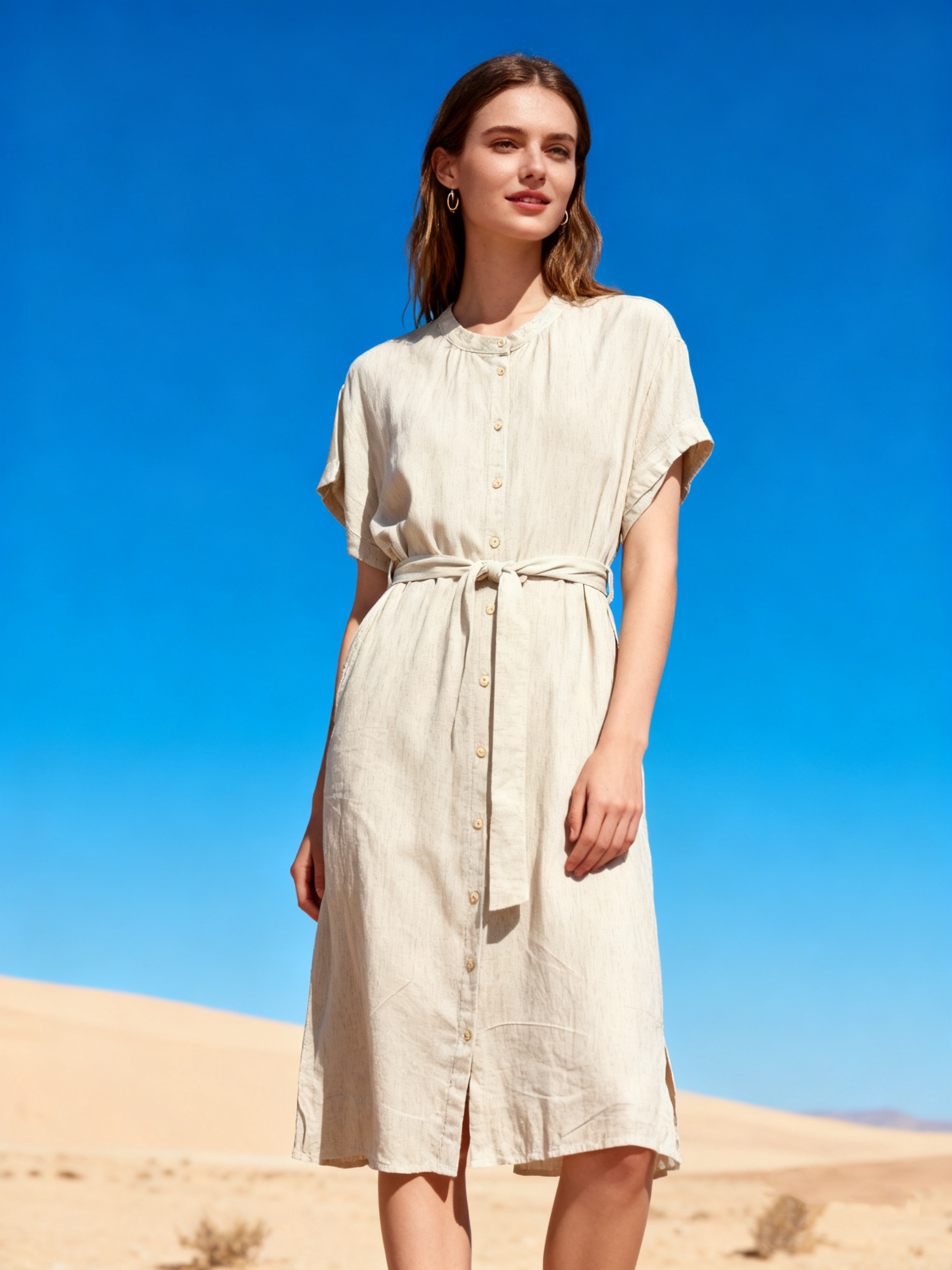 Wholesaler Last Queen - Long belted shirt dress, buttoned front