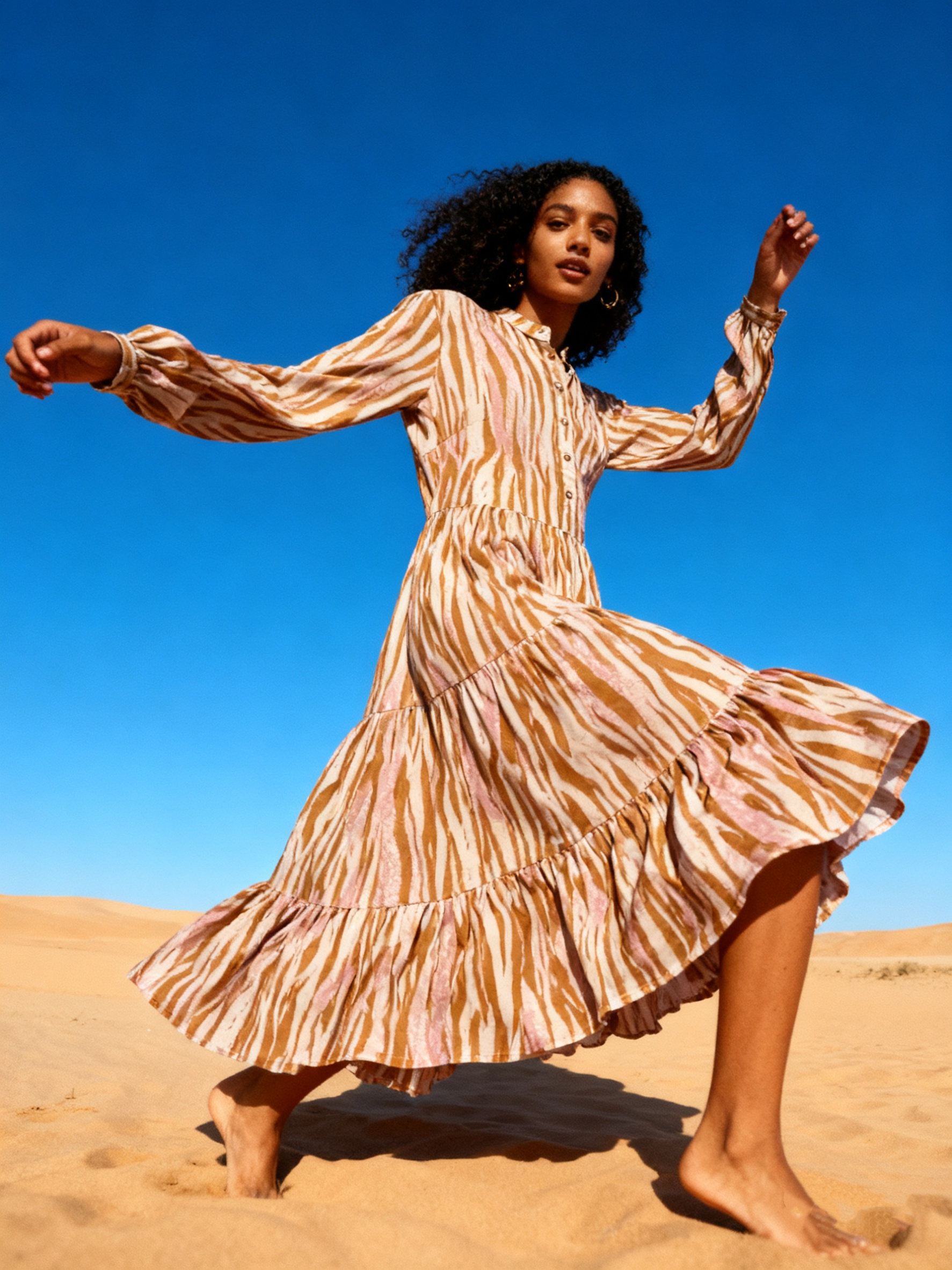 Wholesaler Last Queen - Flowy shirt-style dress with zebra print, buttoned at the front