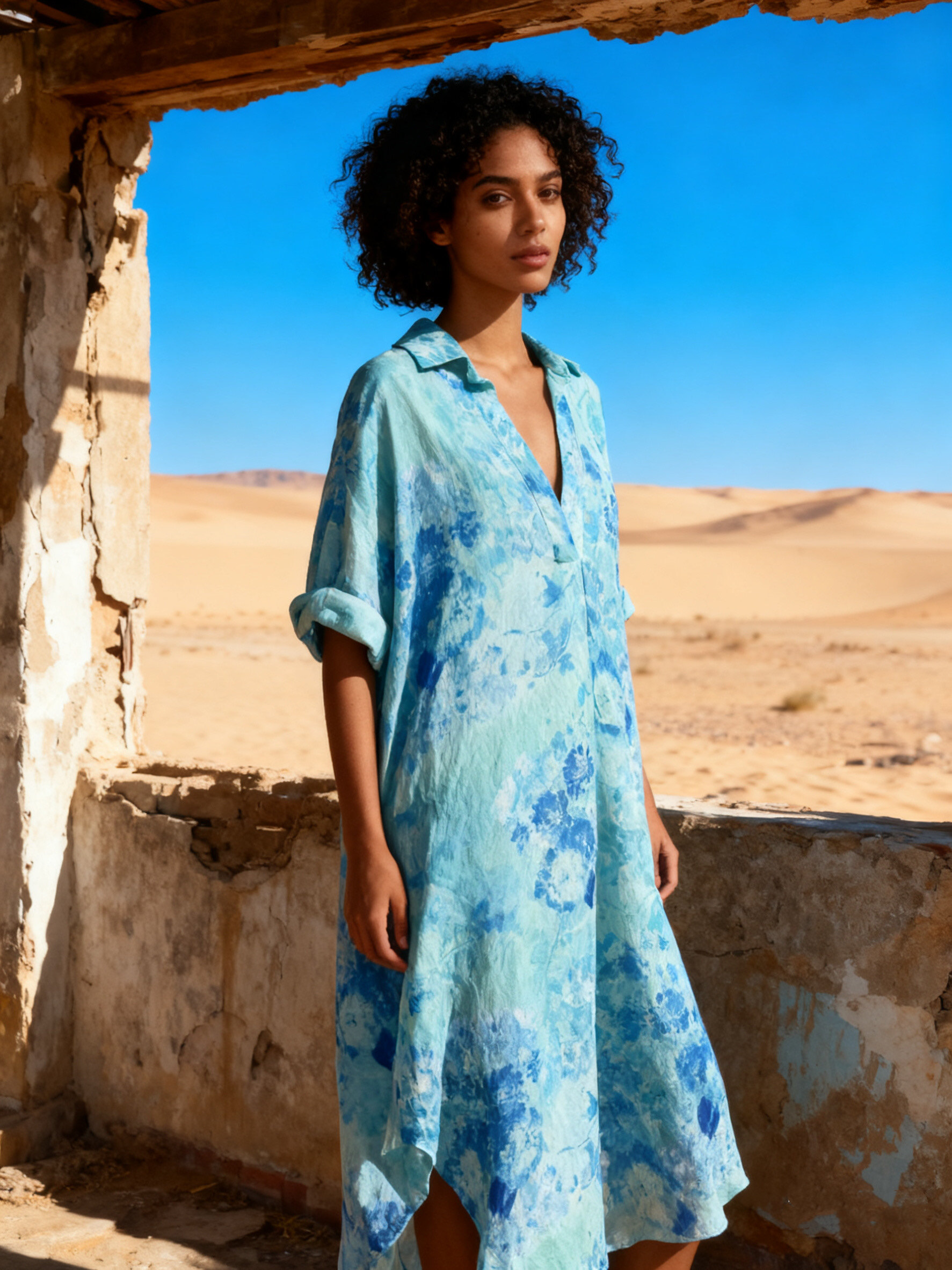 Großhändler Last Queen - Hemdblusenkleid mit Aquarelldruck