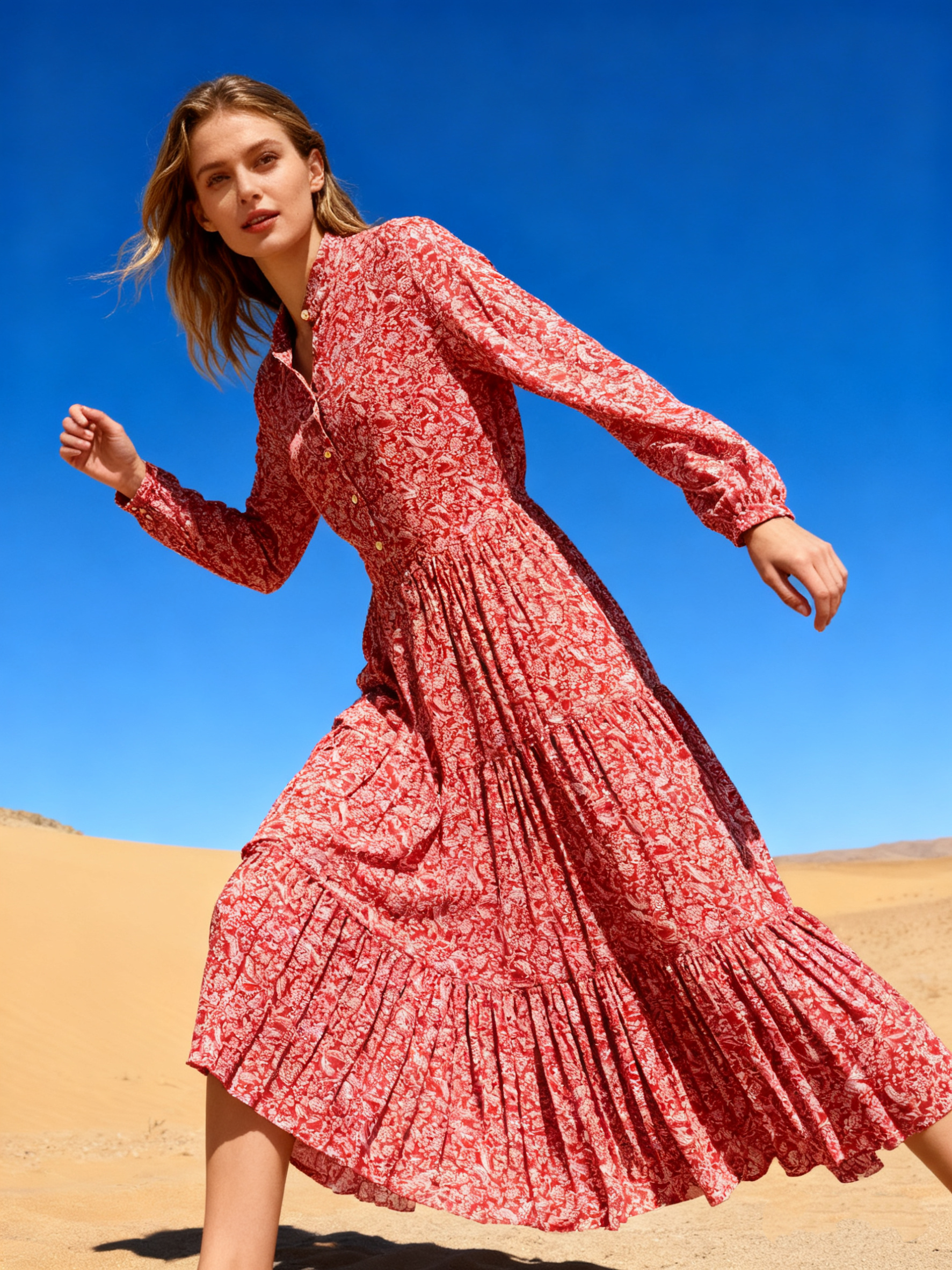 Wholesaler Last Queen - Long shirt-style dress with floral print, loose fit with front buttons
