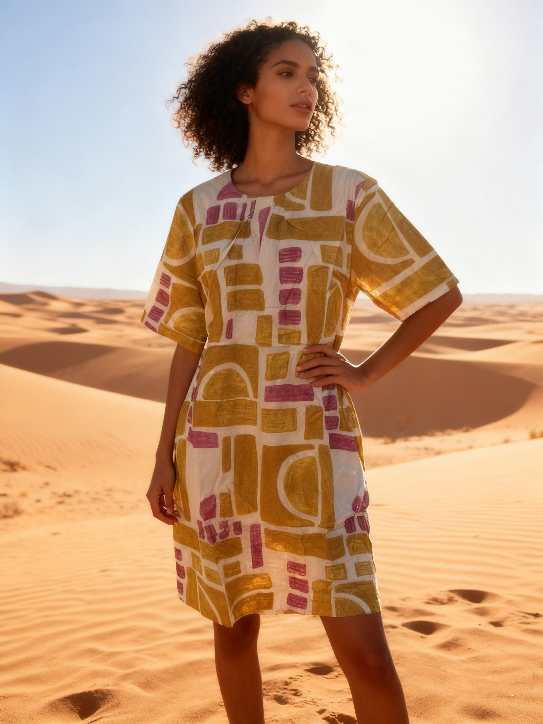 Wholesaler Last Queen - Dress with abstract geometric print and round neckline
