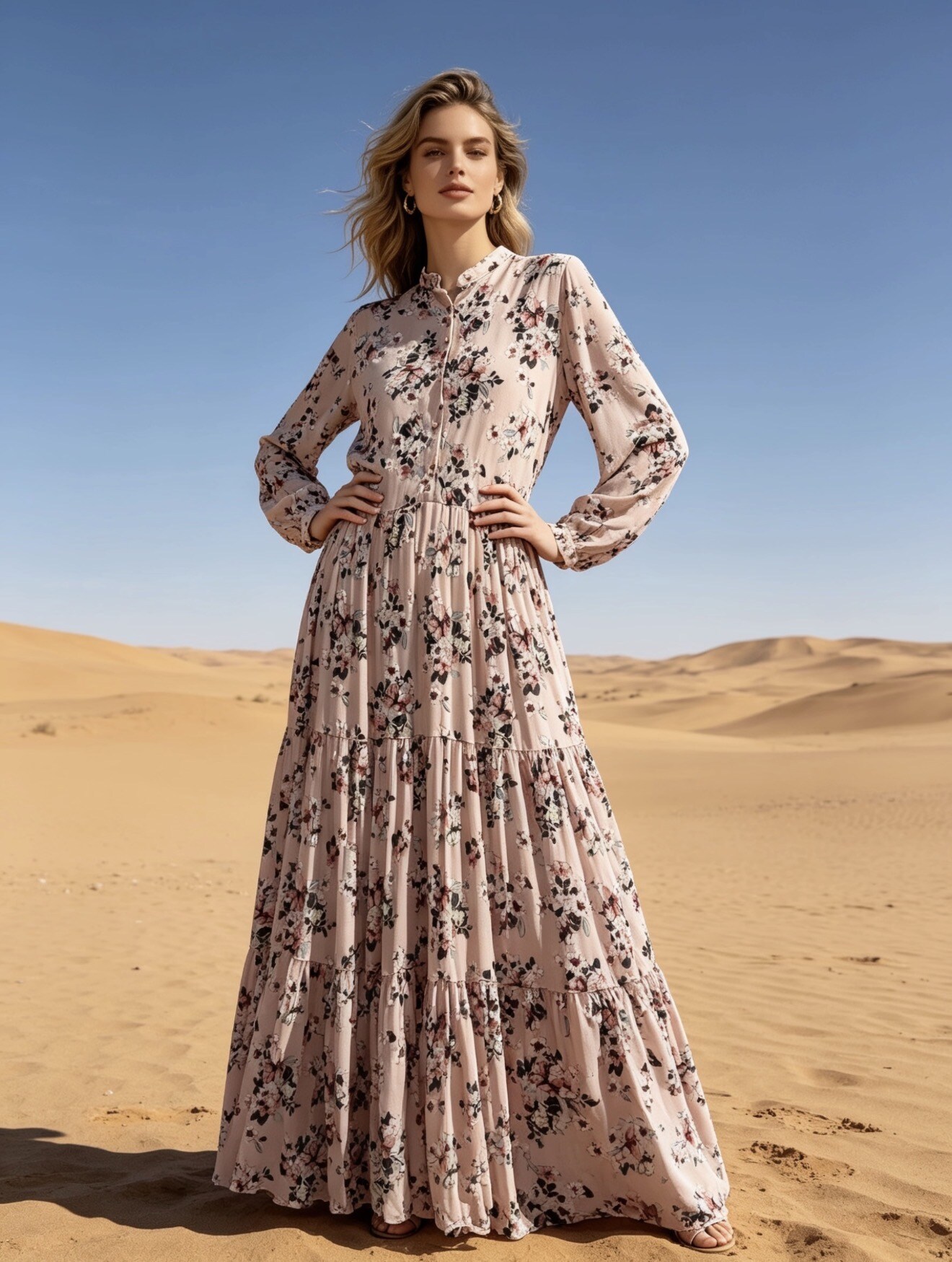 Mayorista Last Queen - Vestido fluido estilo camisa con estampado floral, abotonado al frente,