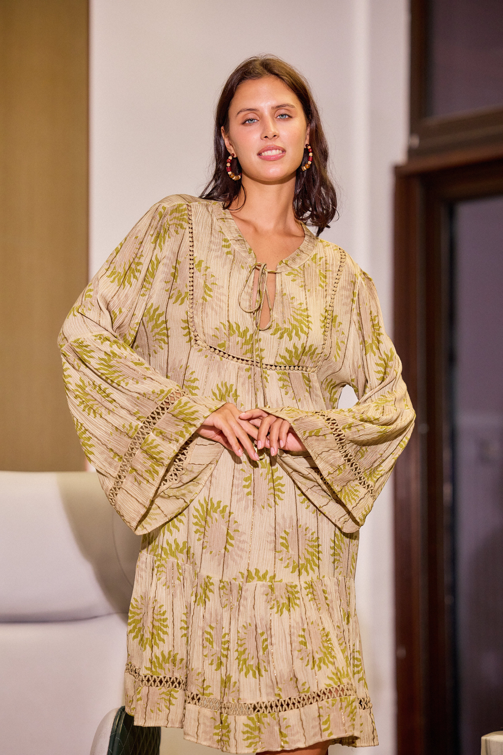 Grossiste Last Queen - Robe mi-longue à imprimé géométrique avec LUREX , coupe évasée
