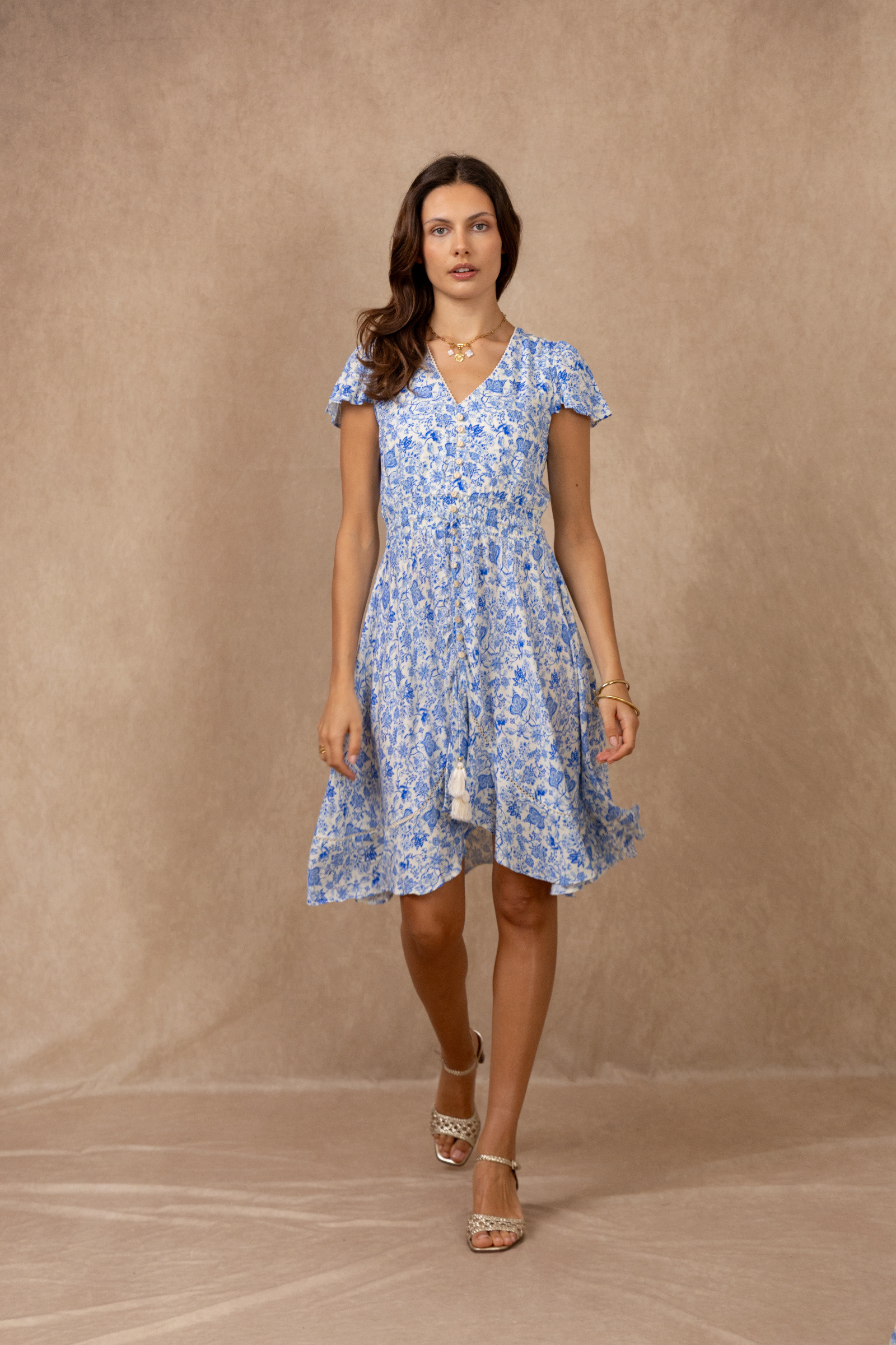 Mayorista Last Queen - Vestidos con estampado floral, cuello en V anudado