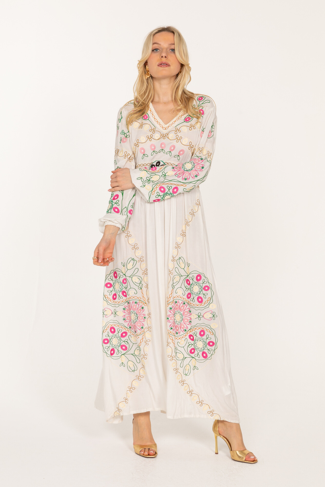 Wholesaler Last Queen - Printed mid-length dress, buttoned at the front with gathers