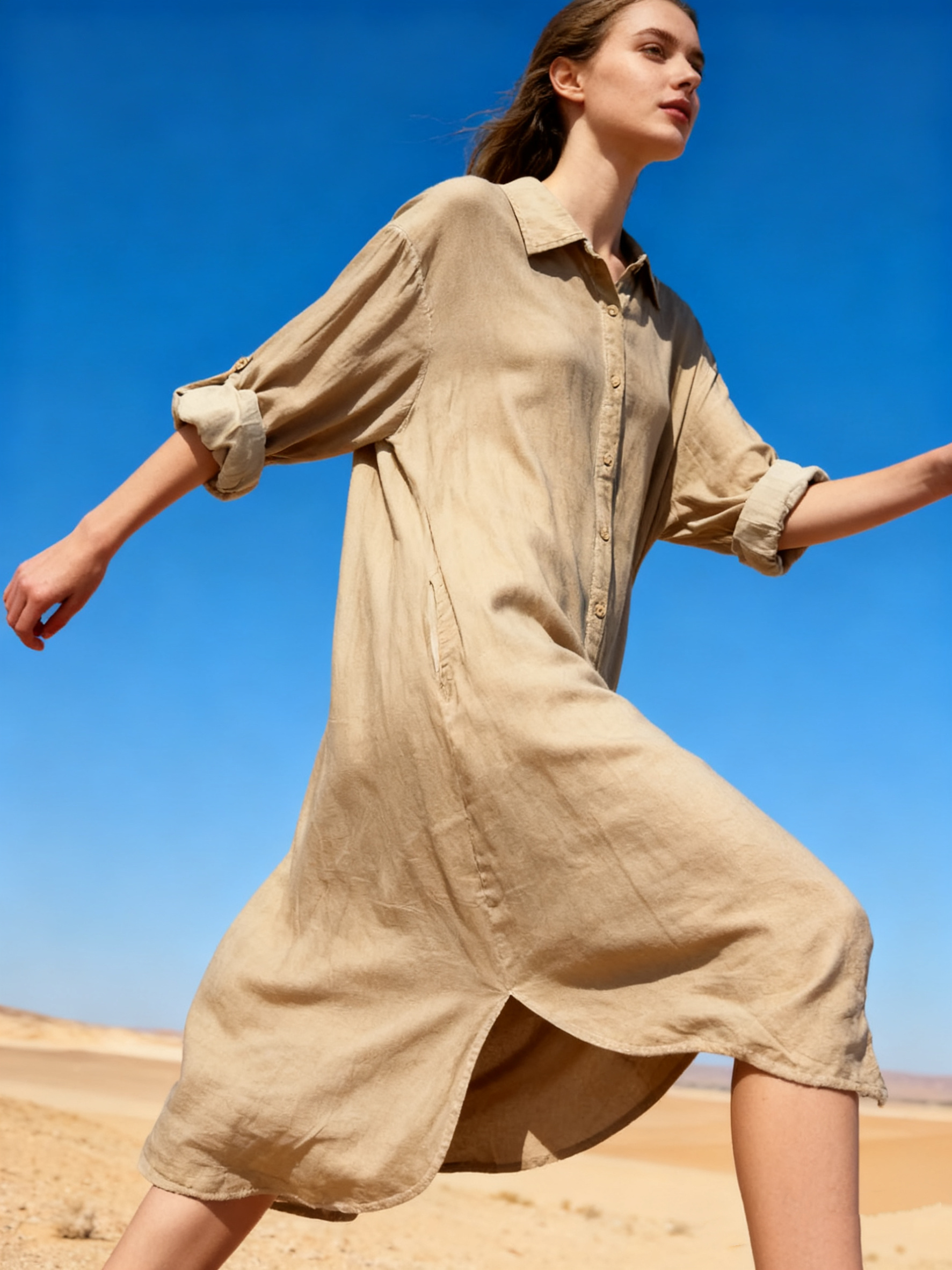 Wholesaler Last Queen - Washed-style shirt dress, flared cut with hidden pockets