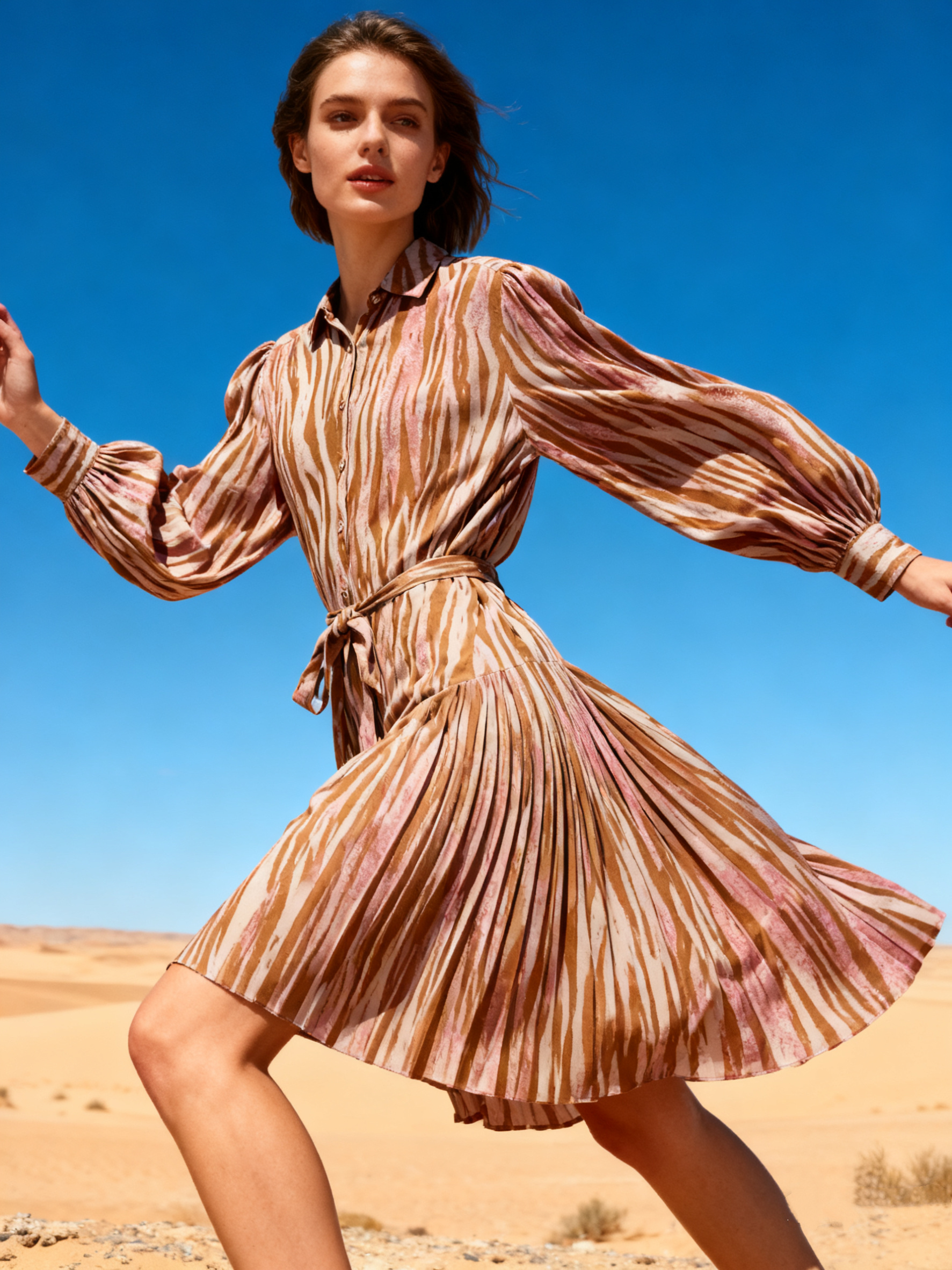 Wholesaler Last Queen - Belted zebra print shirt dress, buttoned front