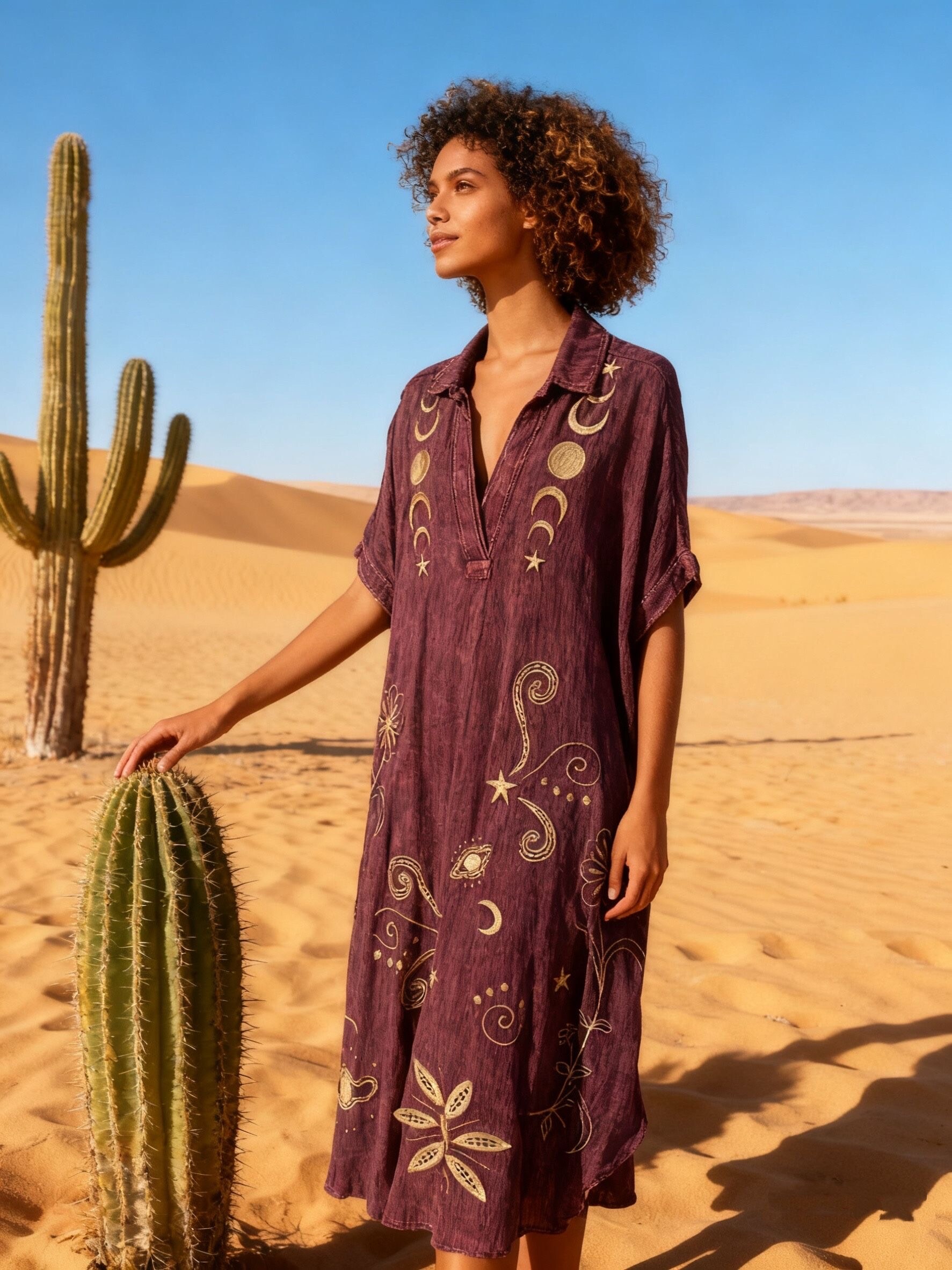 Wholesaler Last Queen - Shirt dress with embroidery, hidden pockets, flared cut, washed fabric