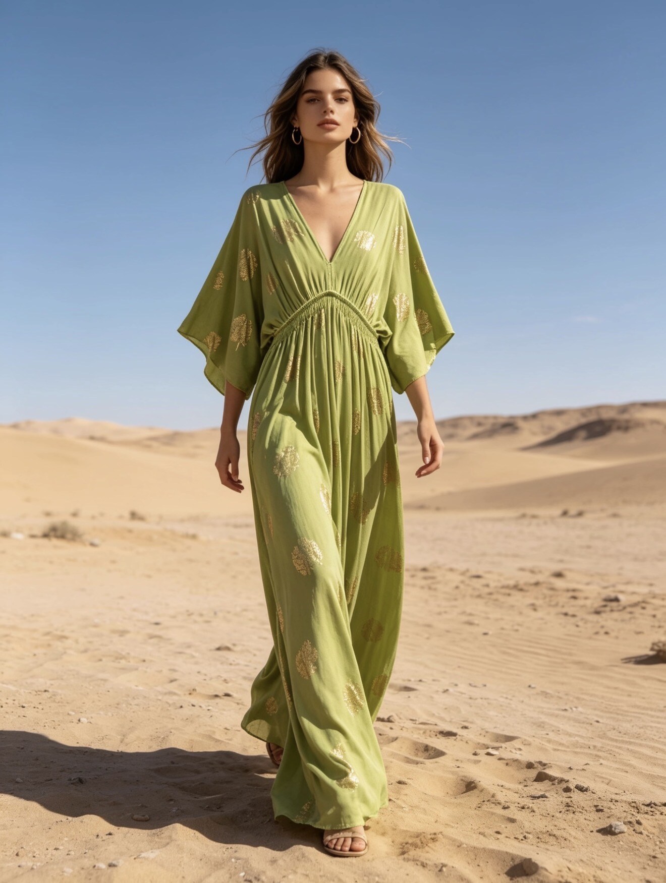 Mayorista Last Queen - Maxi vestido fluido con estampado efecto dorado, Mangas murciélago