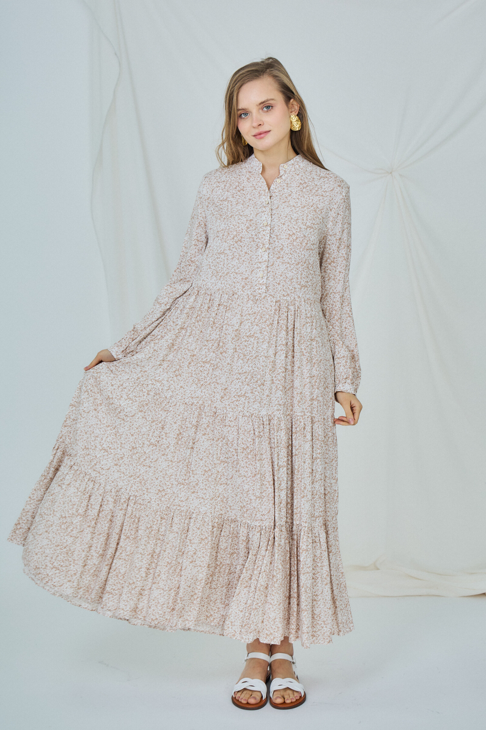 Mayorista LAST QUEEN OUTLET - Vestido largo estilo camisero estampado, corte holgado y frunces