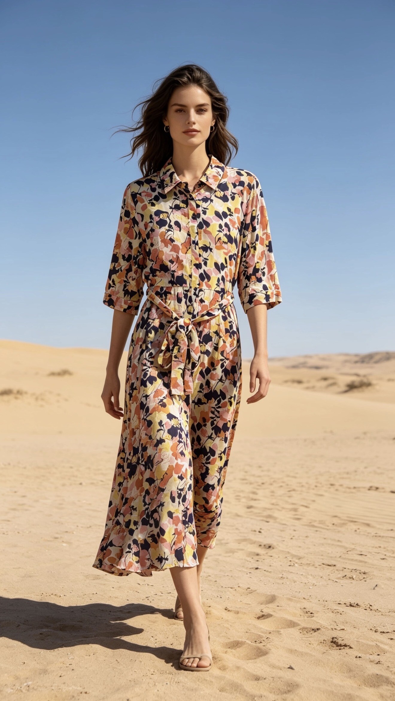 Flowy long shirt dress with a belted floral print | Paris Fashion Shops