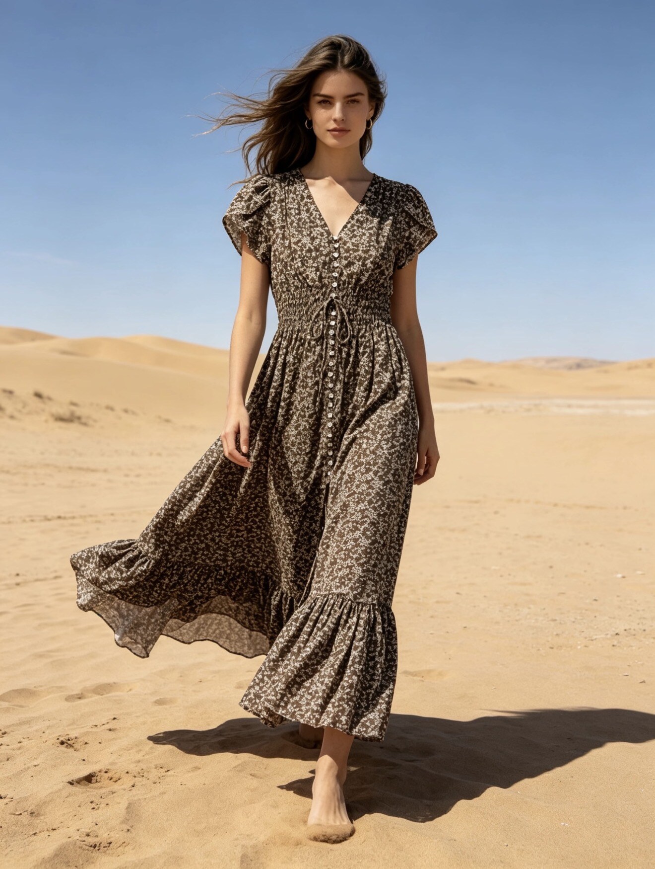 Wholesaler Last Queen - Long dress with Liberty print, V-neckline