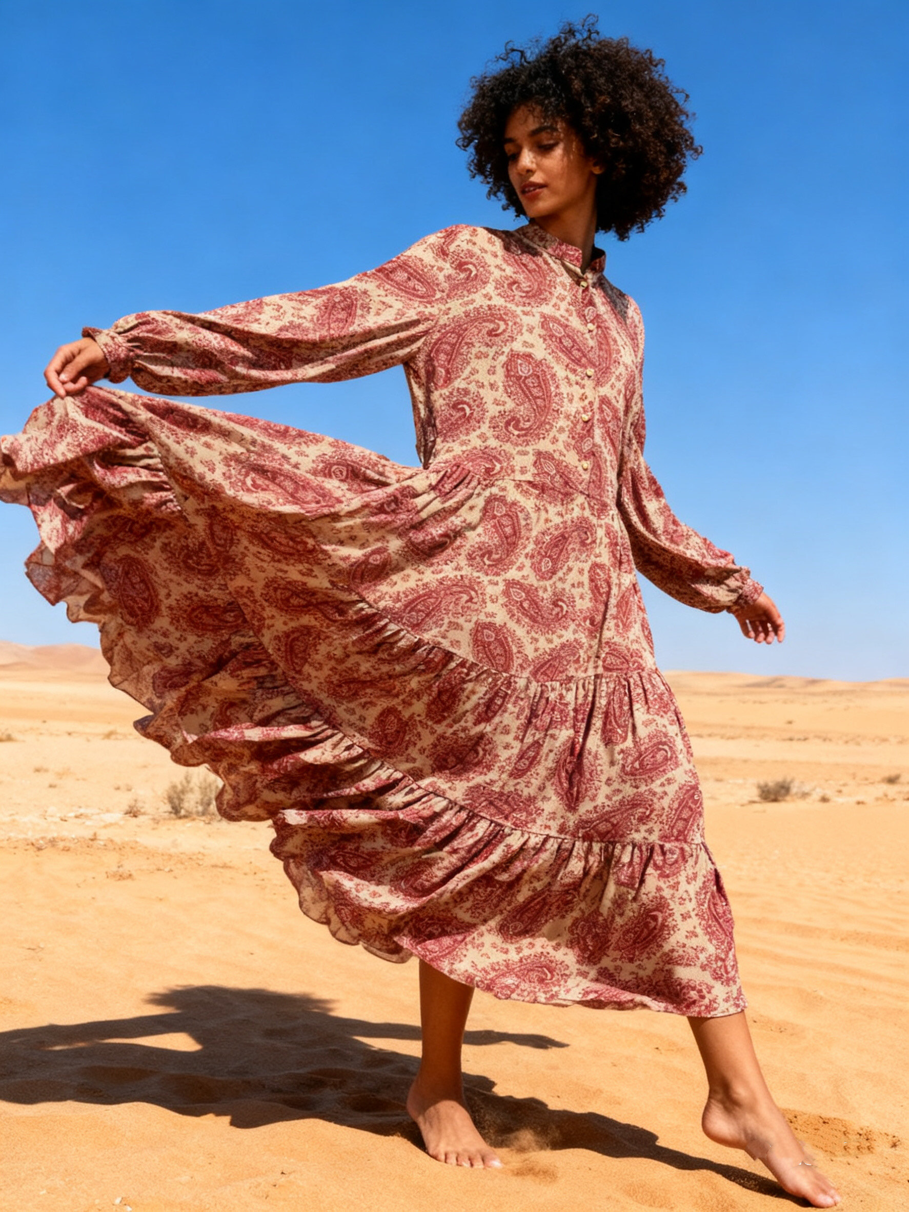 Wholesaler Last Queen - Flowy shirt dress with Paisley print, flared cut