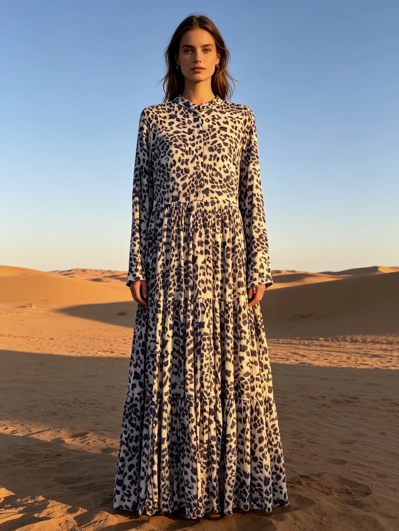 Grossista Last Queen - Abito lungo stile camicia con stampa leopardata, abbottonato davanti