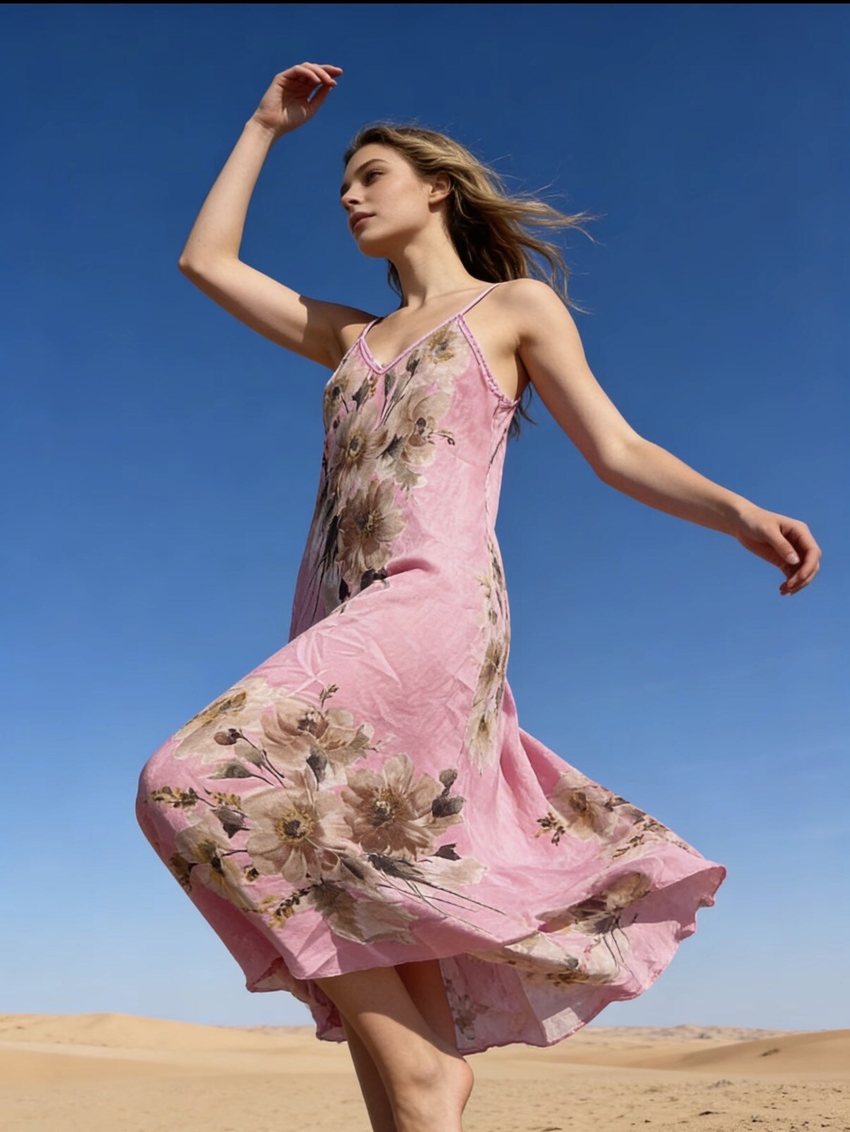 Mayorista Last Queen - Vestido estampado con tirantes finos, 100% LINO,