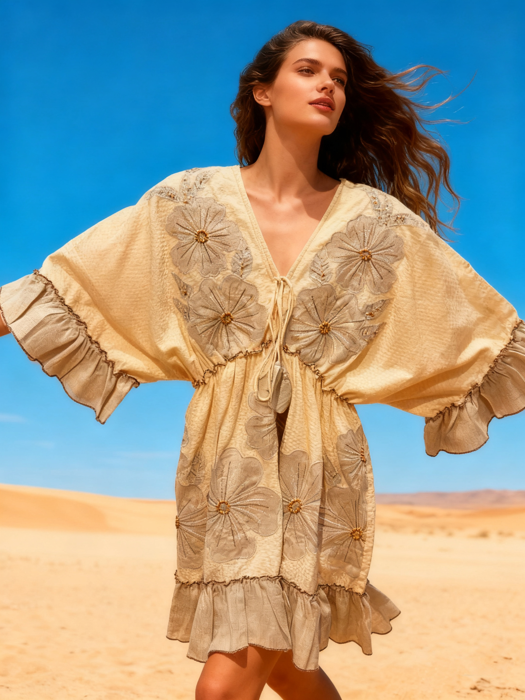 Wholesaler Last Queen - Mid-length flared dress with floral embroidery