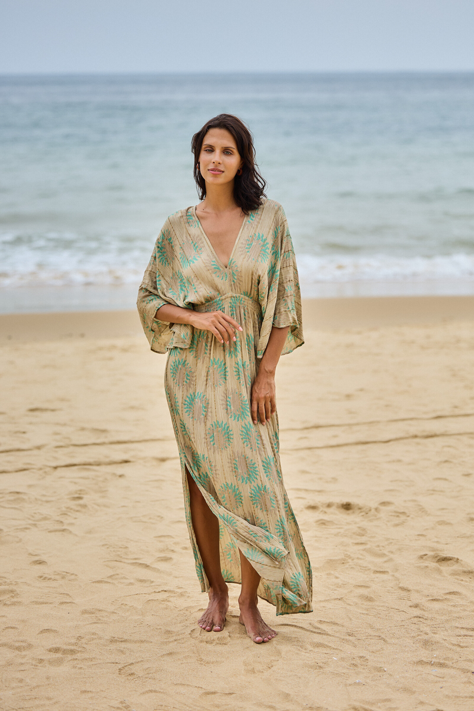 Grossiste Last Queen - Maxi robe à imprimée géométrique avec LUREX en Bohême, Manches chauves souris