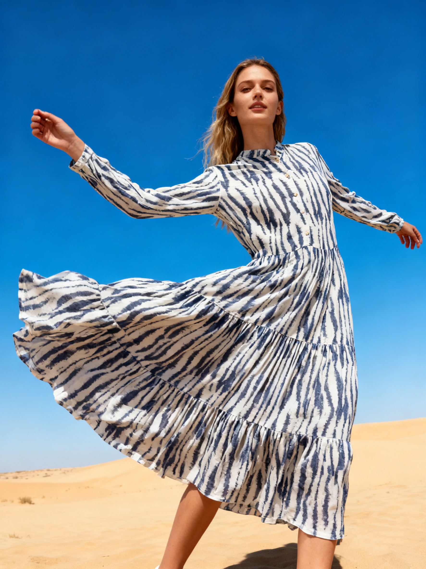 Wholesaler Last Queen - Flowy shirt-style dress with zebra print, buttoned front